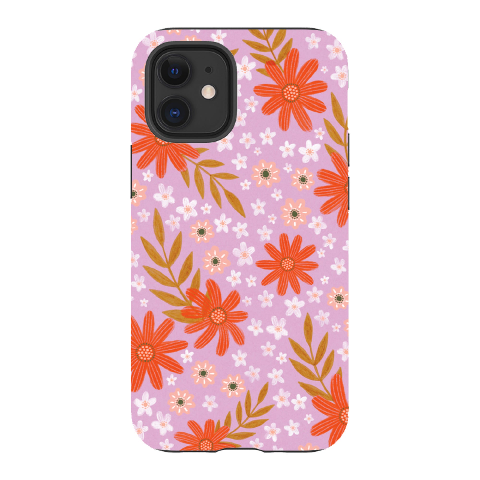 iPhone Tough Case - Lilac and Red Floral Pattern By Lee Foster Wilson