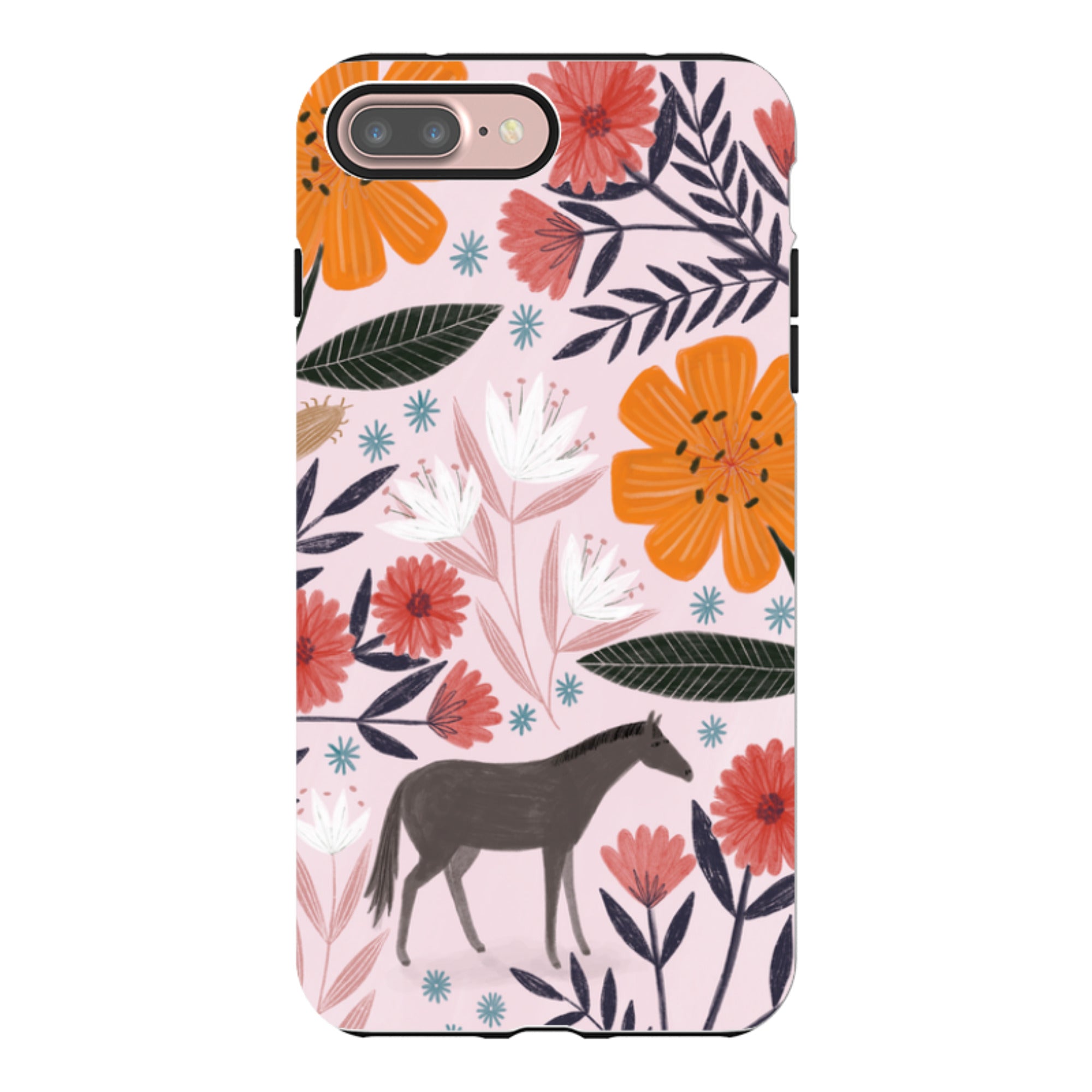 iPhone Tough Case - Pink Horse Floral By Lee Foster Wilson