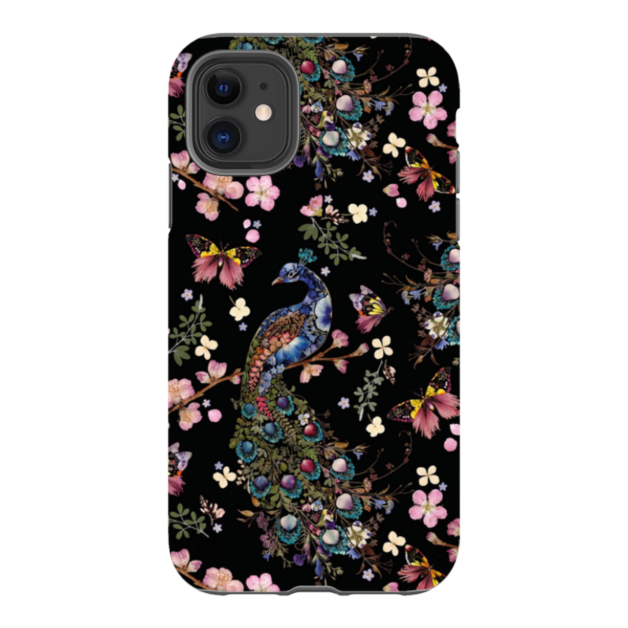 iPhone Tough Case - Peacock and Cherry Blossoms Dark By Helen Ahpornsiri