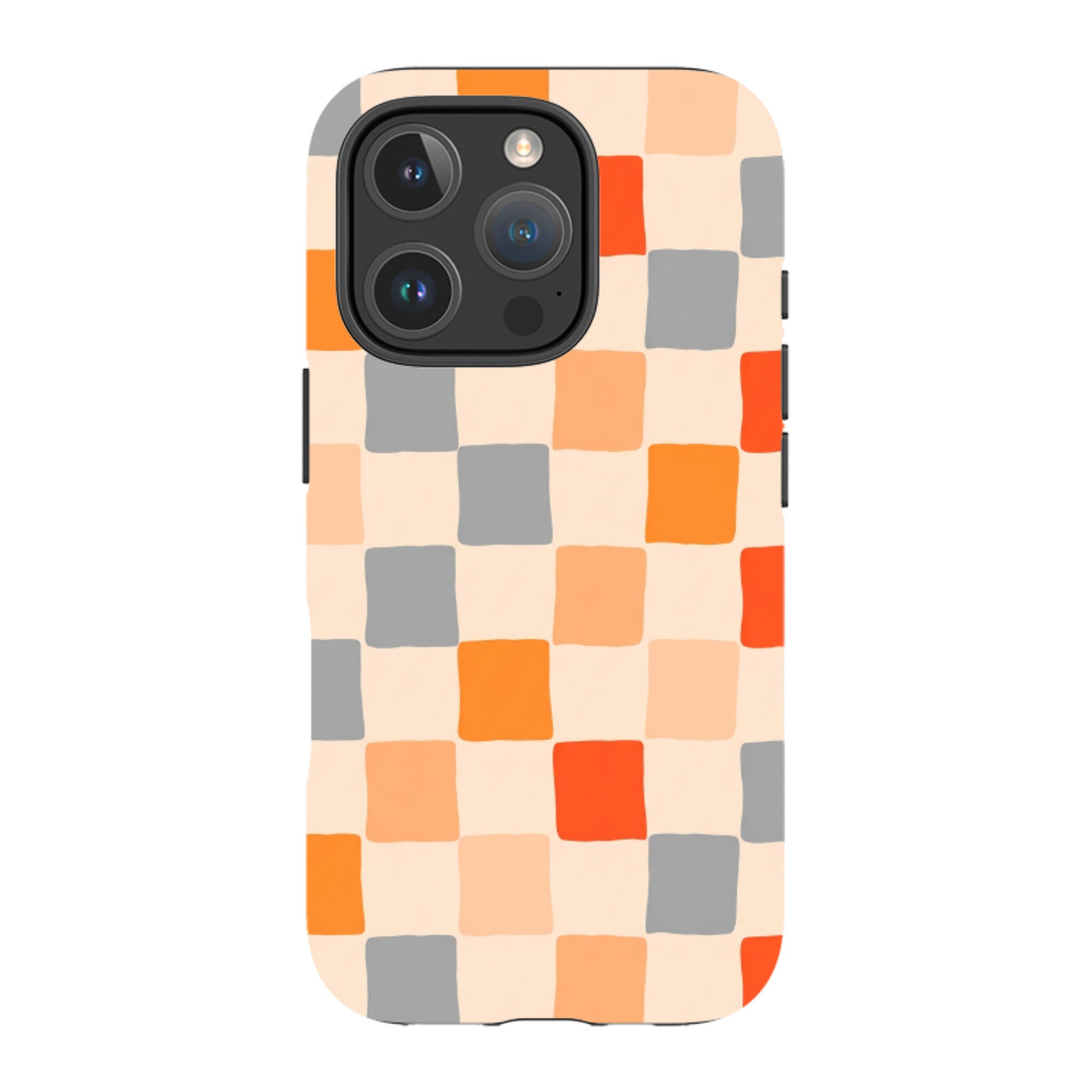 iPhone Tough Case - Orange & Grey Checkerboard