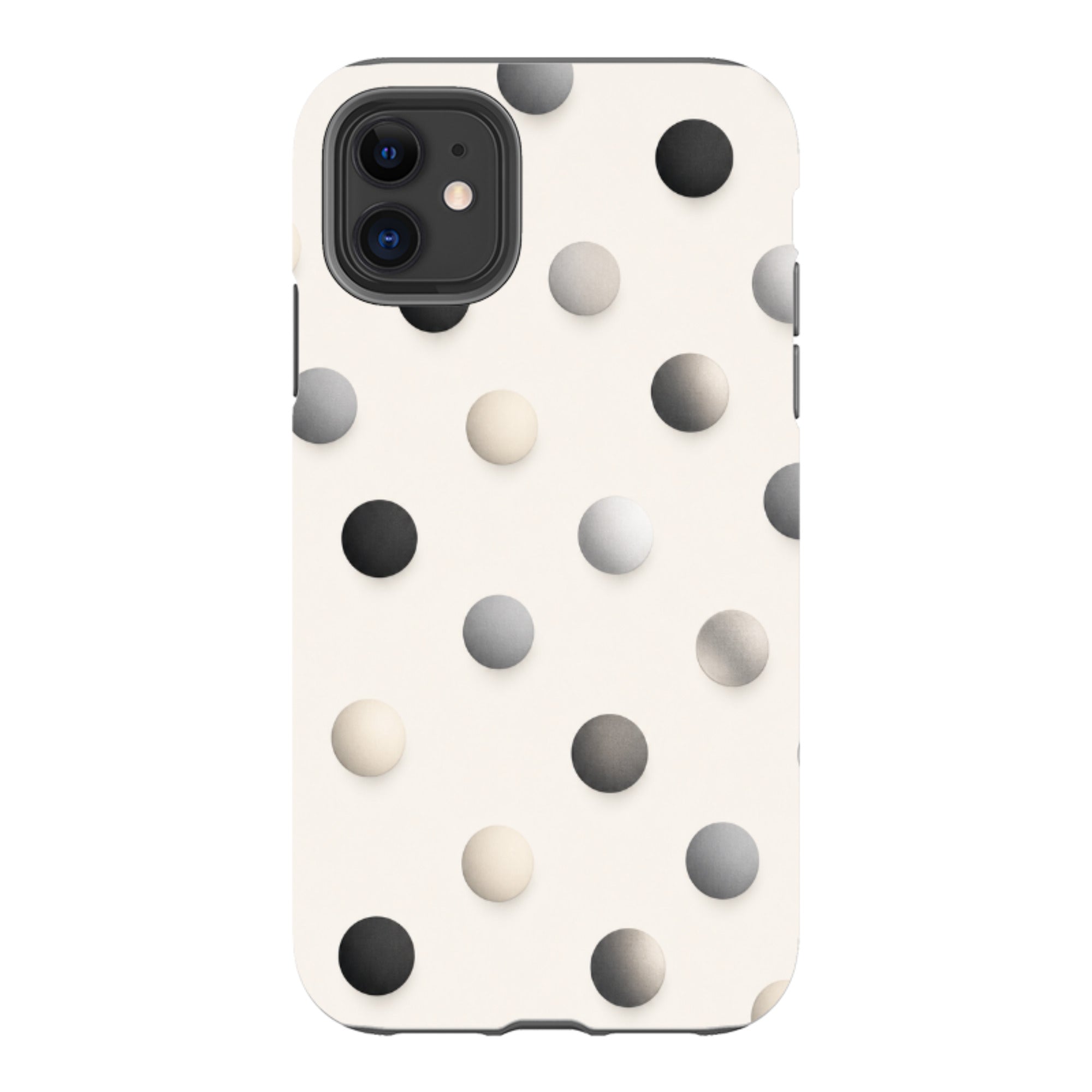 iPhone Tough Case - Cream & Grey Polka Dot