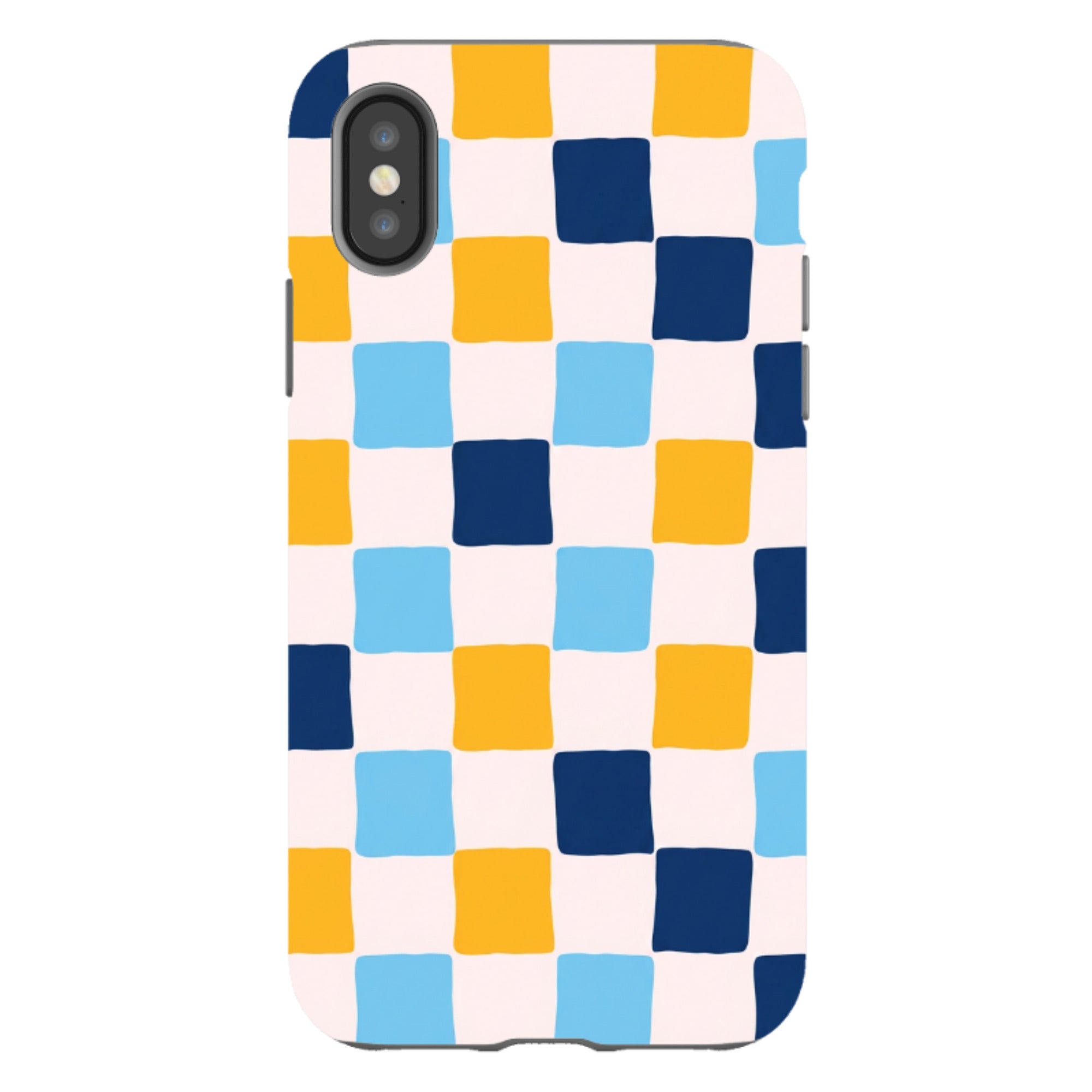 iPhone Tough Case - Blue & Yellow Checkerboard