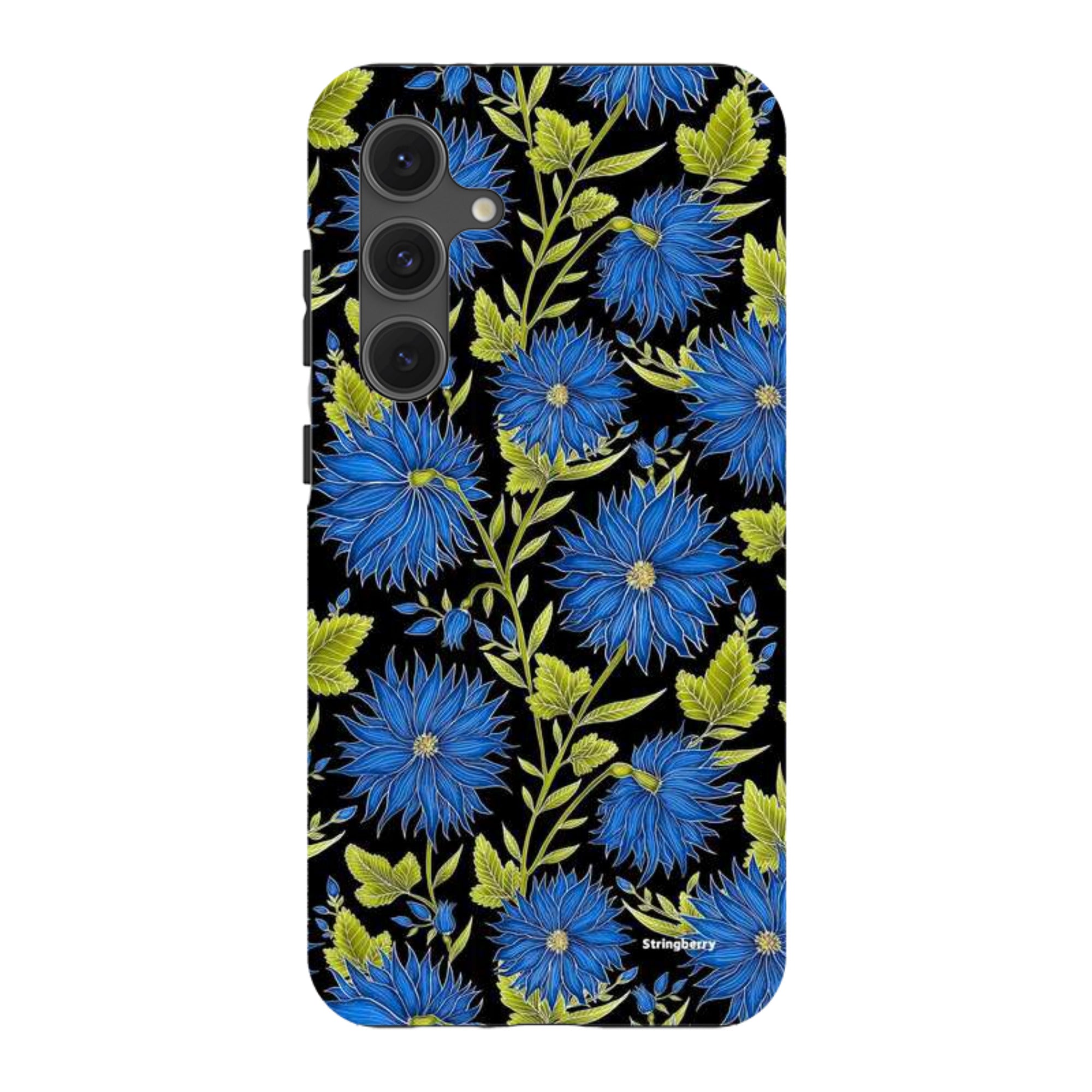 Samsung Tough Case - Blue Flowers Black By Catherine Rowe