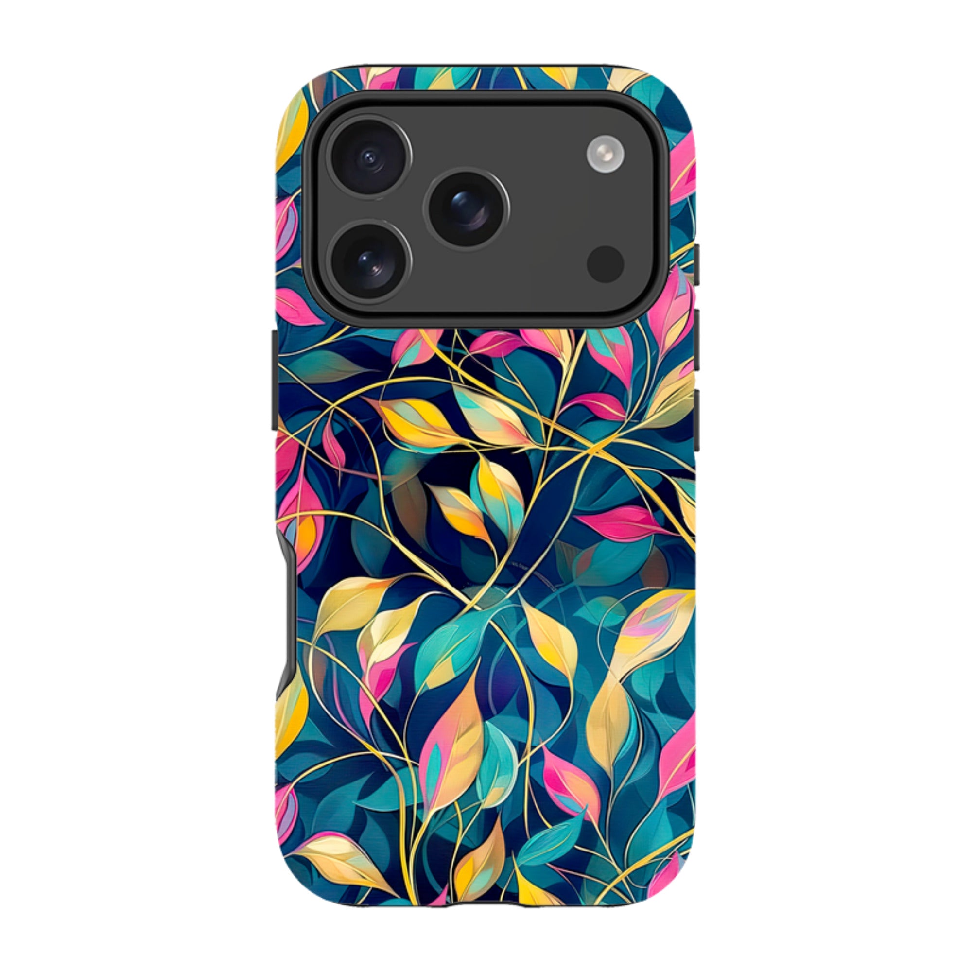 iPhone MagSafe Tough Case - Pink and Teal Leaves