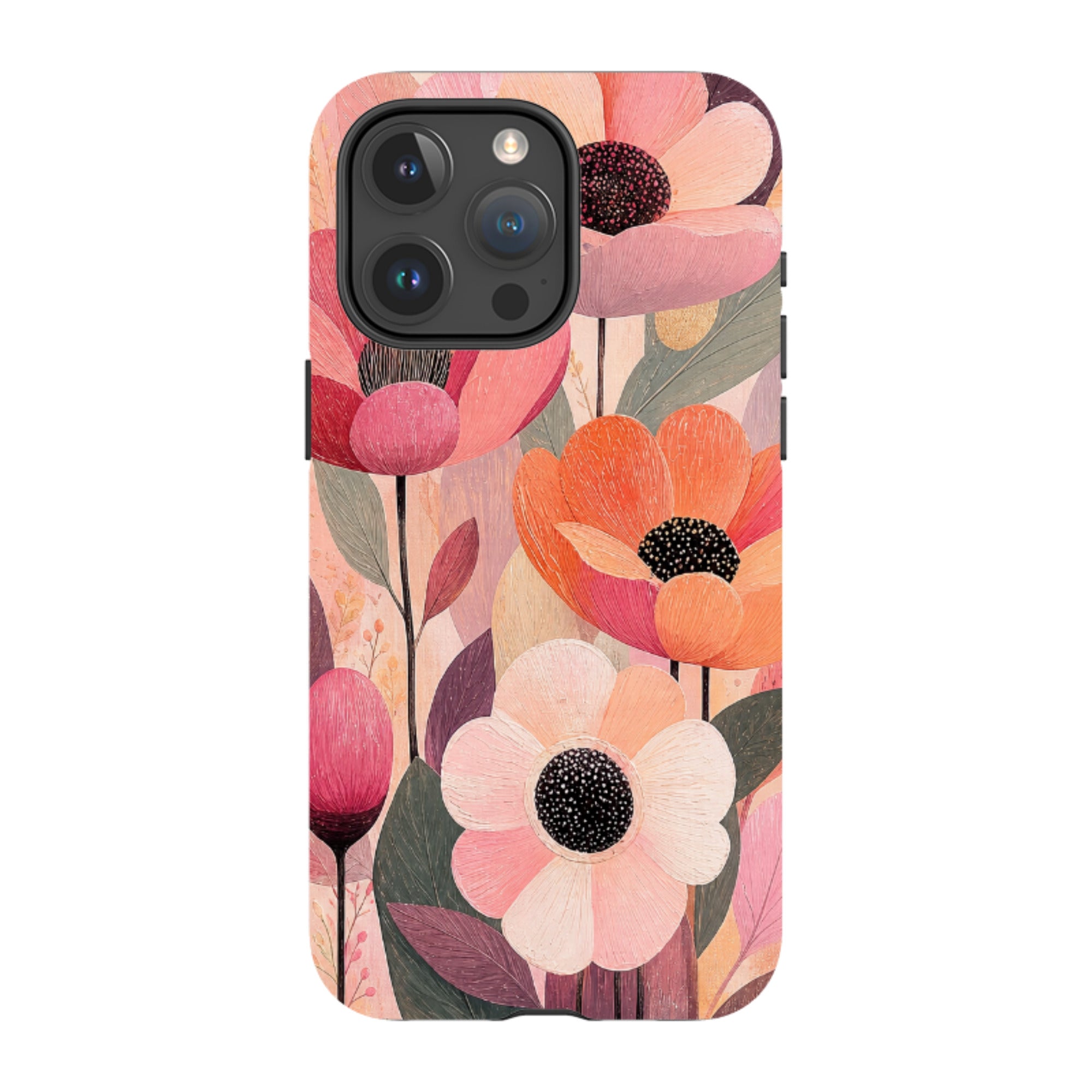 iPhone MagSafe Tough Case - Peach Woodgrain Floral