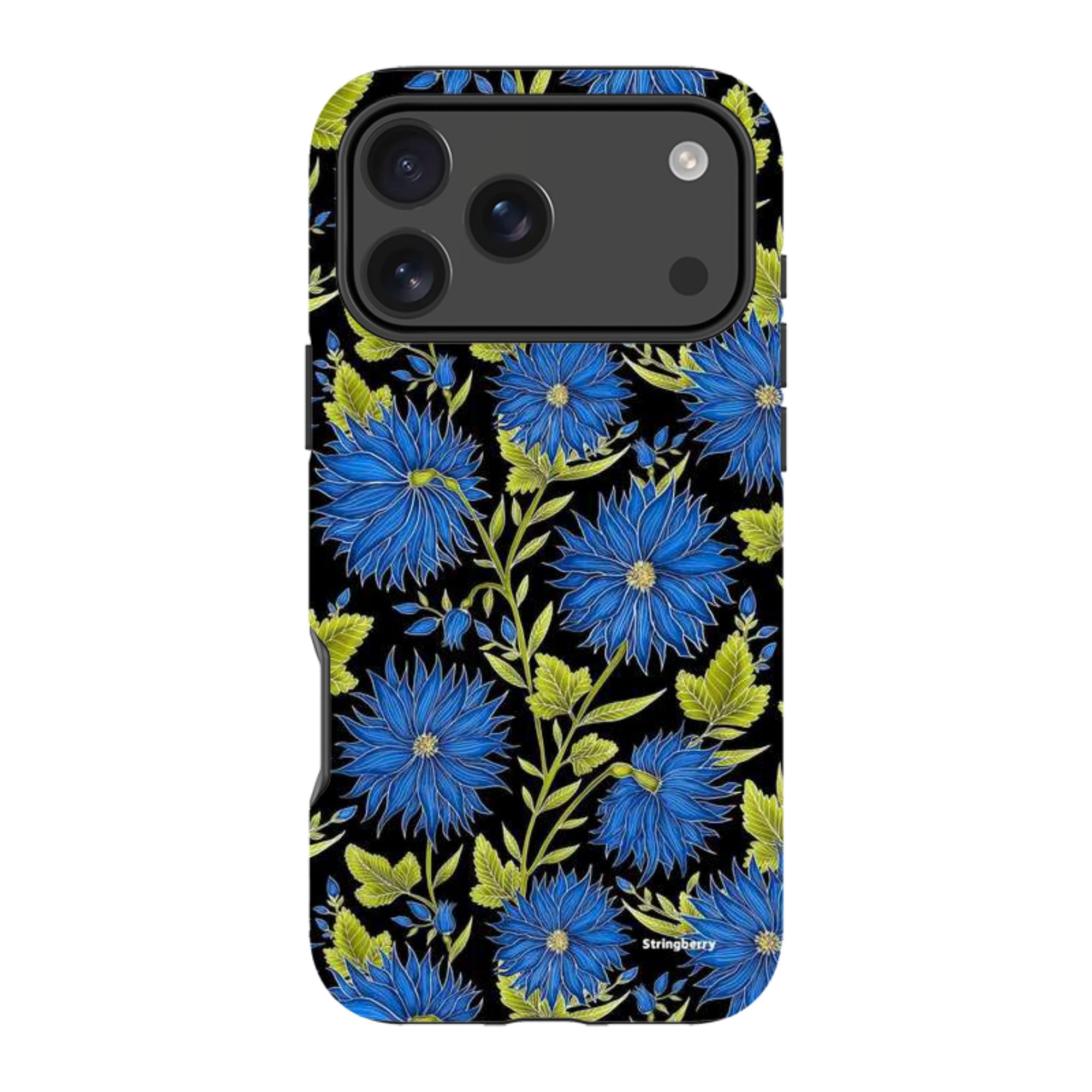 iPhone MagSafe Tough Case - Blue Flowers Black By Catherine Rowe