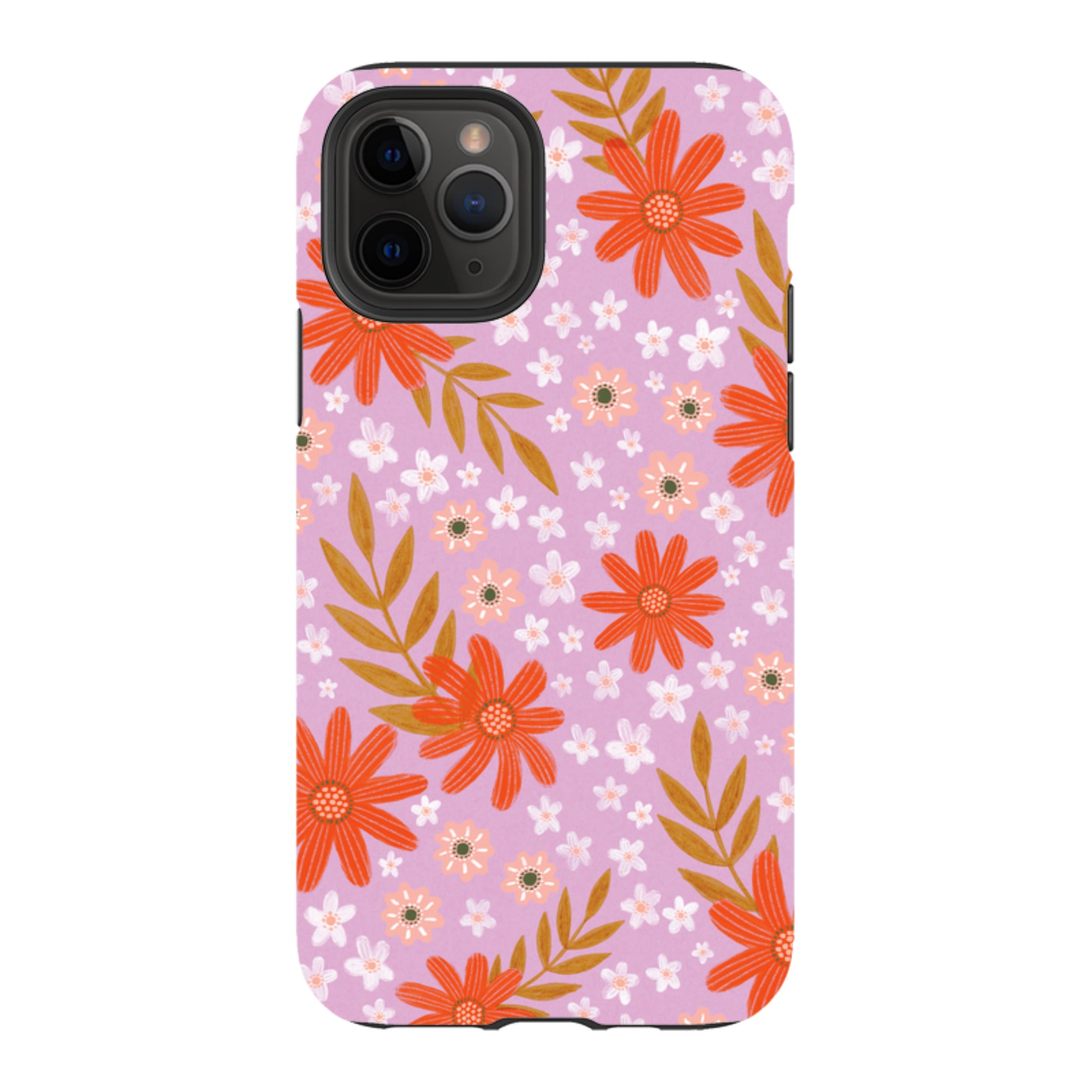 iPhone Tough Case - Lilac and Red Floral Pattern By Lee Foster Wilson