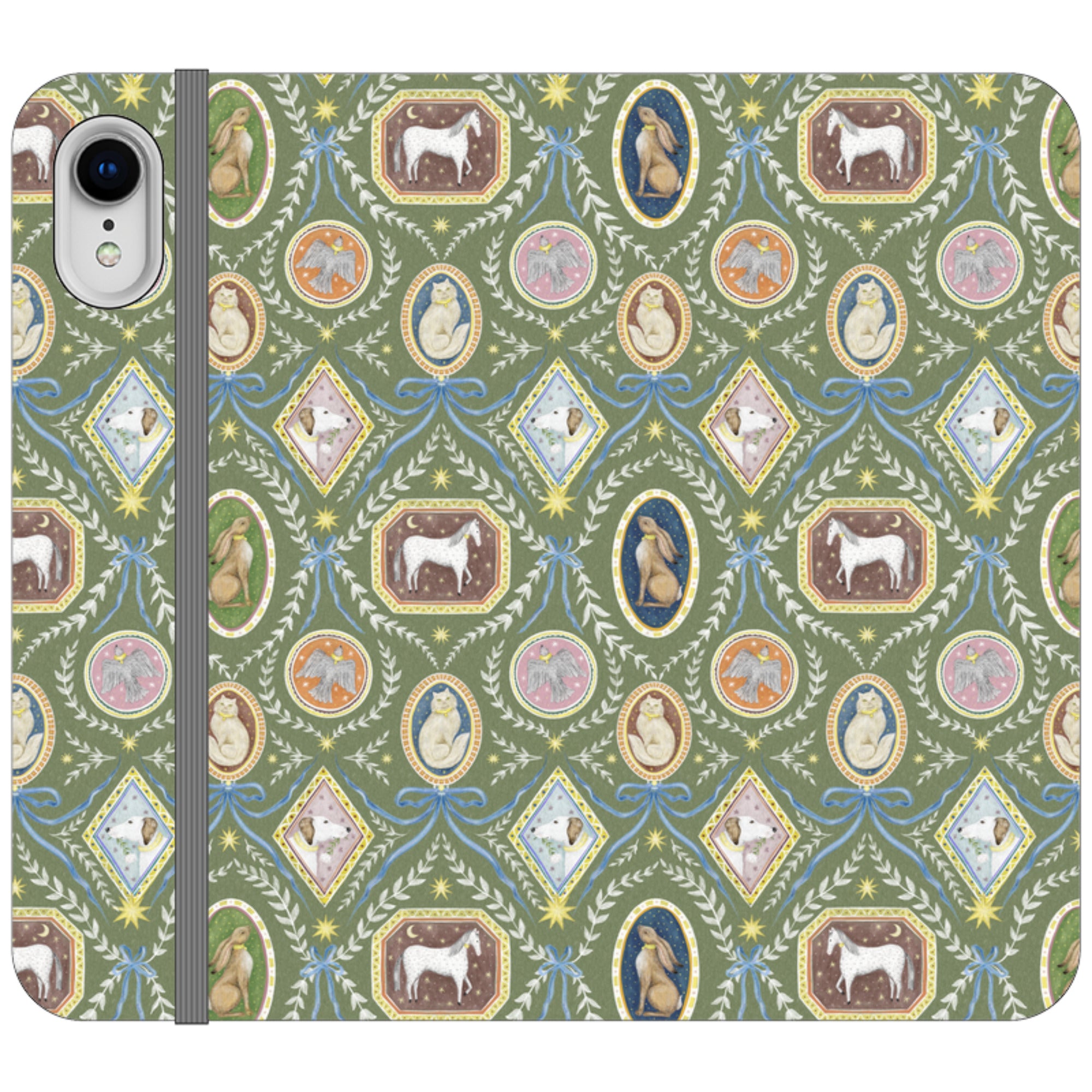 Charleston Moss Green Wallet Case By Catherine Rowe