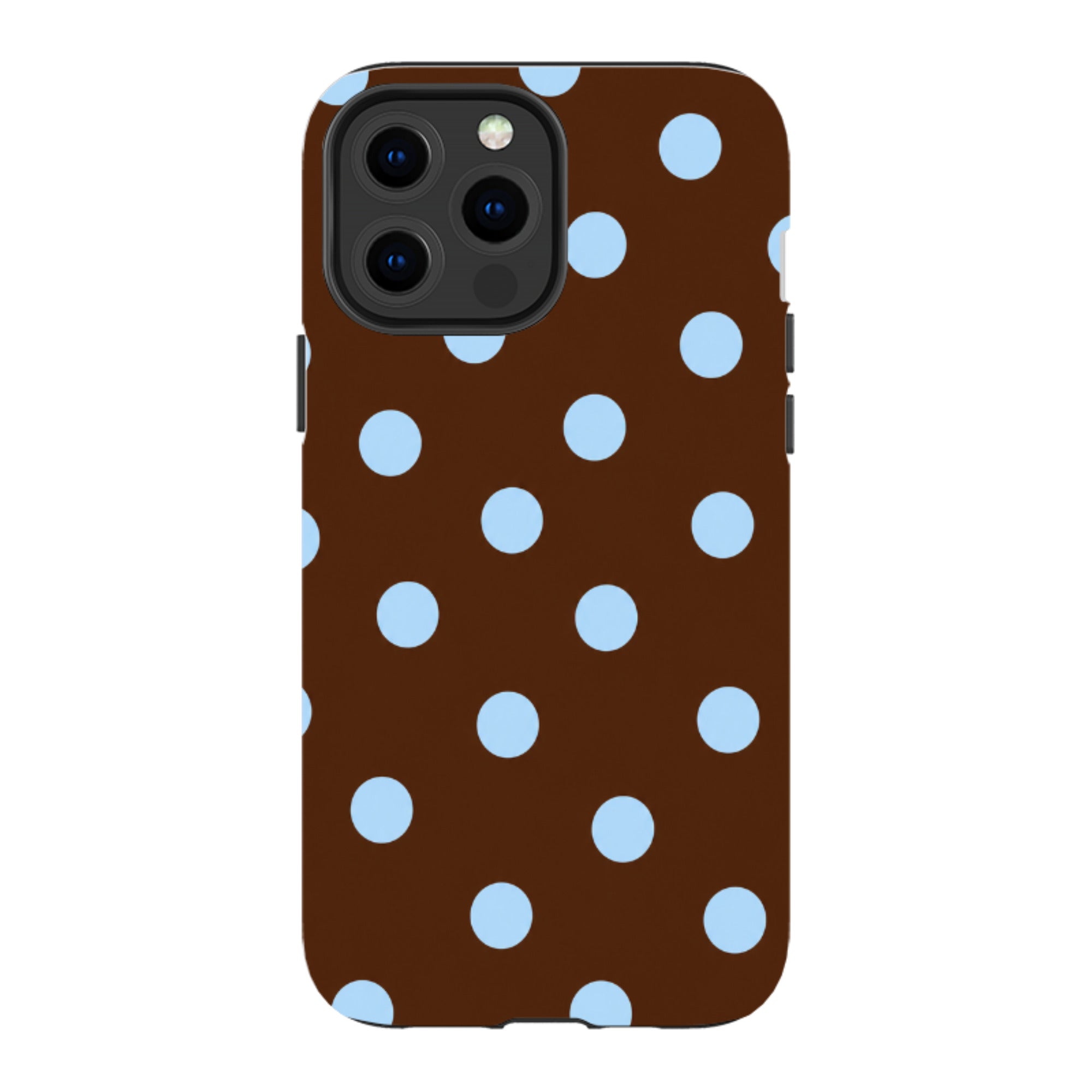 iPhone Tough Case - Chocolate Brown & Baby Blue Polka Dot