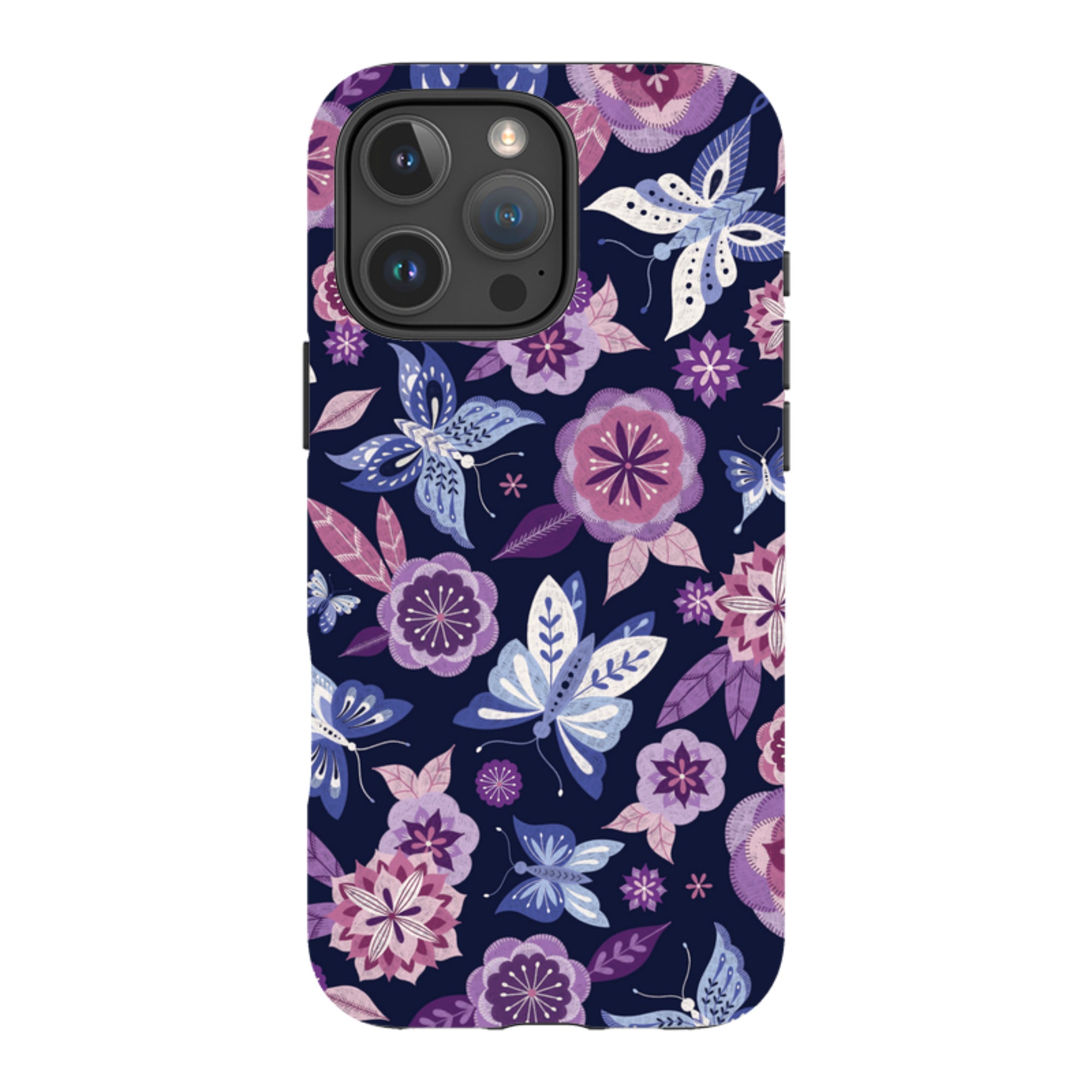 iPhone MagSafe Tough Case -  Butterfly Blooms Navy By Jenny Zemanek