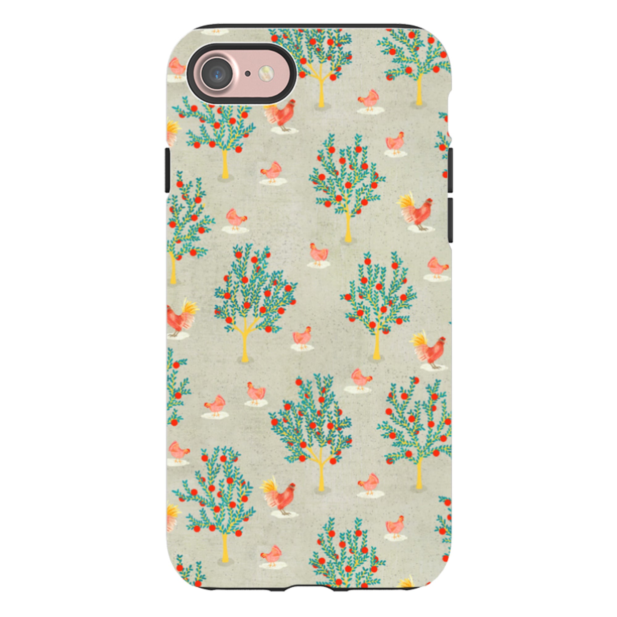 iPhone Tough Case - Apple Trees and Chickens Grey By Katherine Quinn
