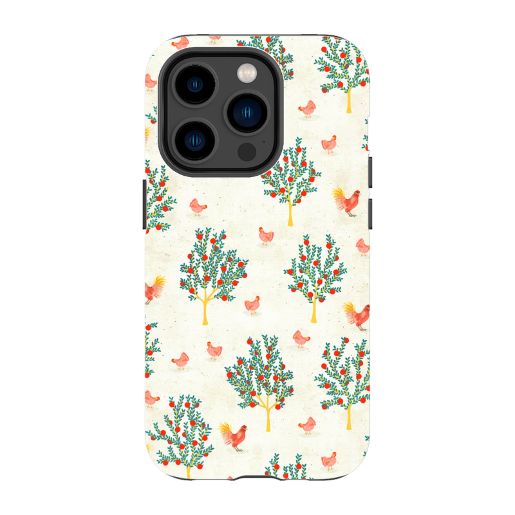 iPhone MagSafe Tough Case - Apple Trees and Chickens Cream By Katherine Quinn
