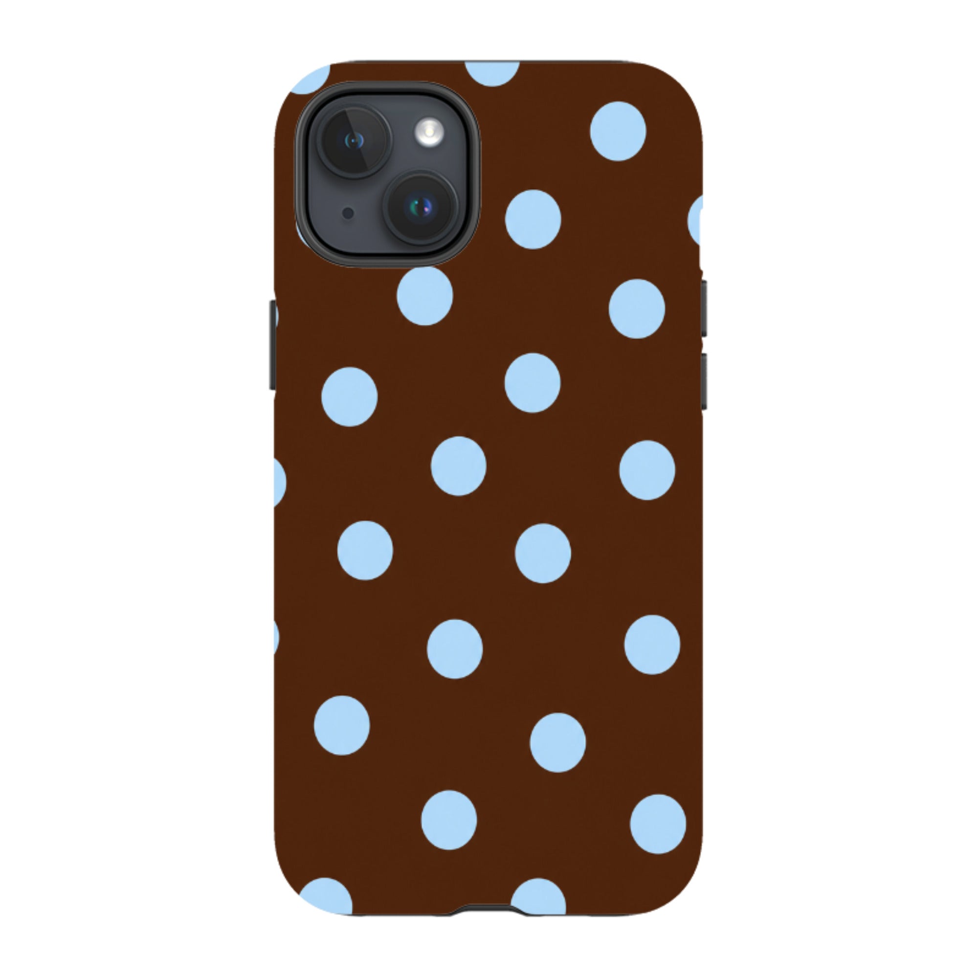 iPhone Tough Case - Chocolate Brown & Baby Blue Polka Dot