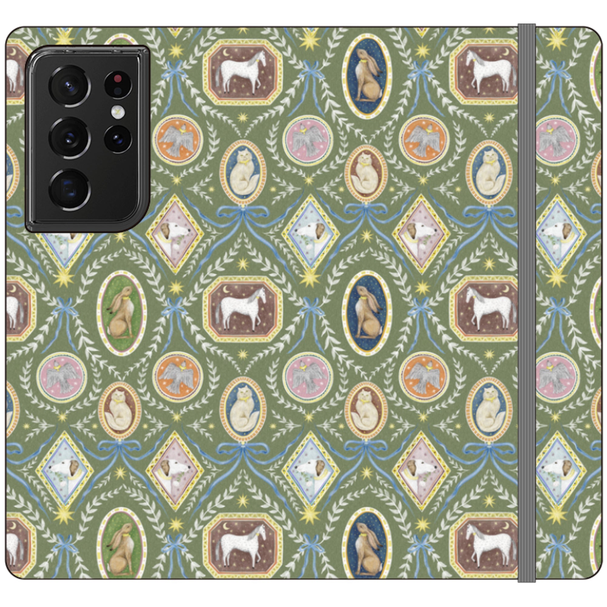Charleston Moss Green Wallet Case By Catherine Rowe