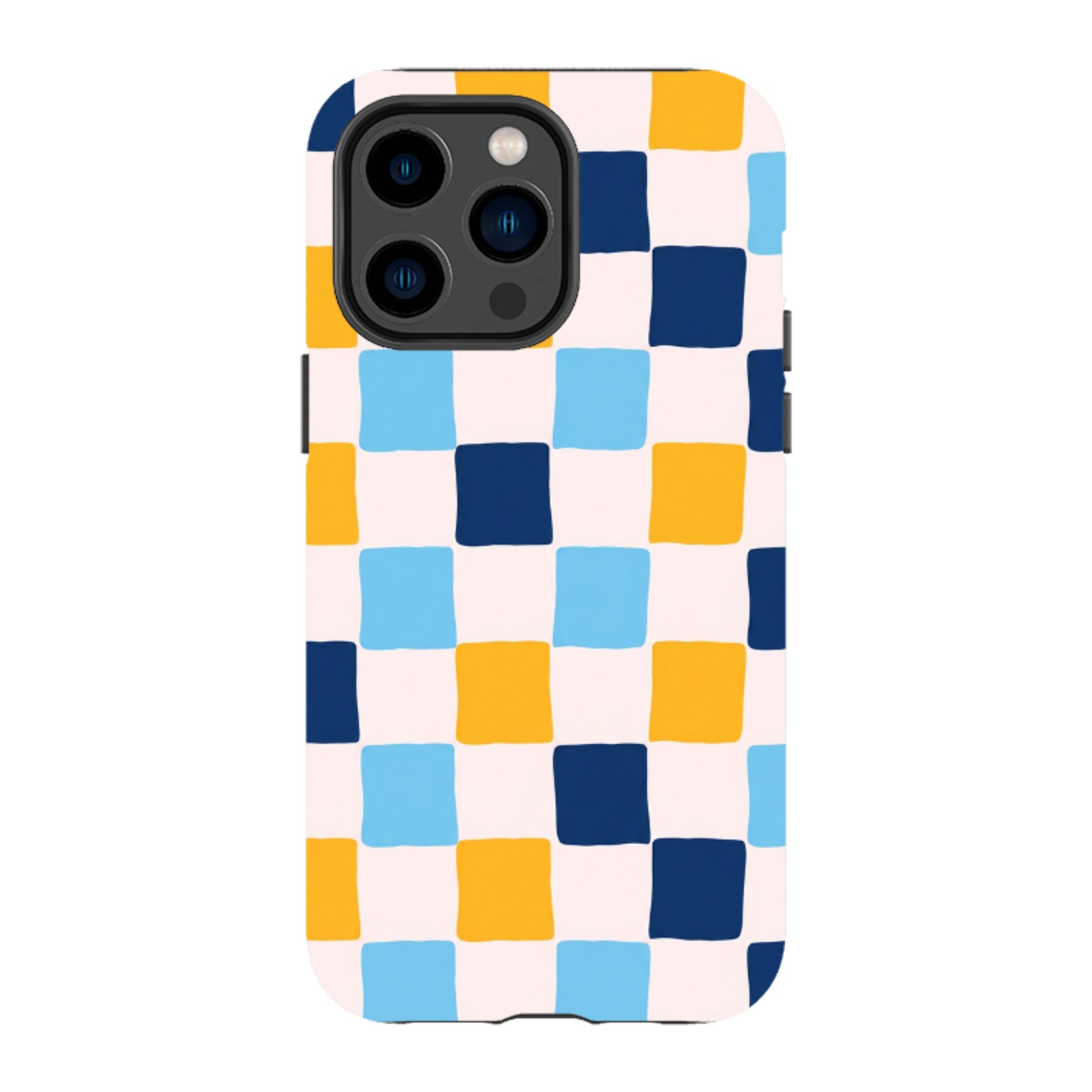iPhone Tough Case - Blue & Yellow Checkerboard