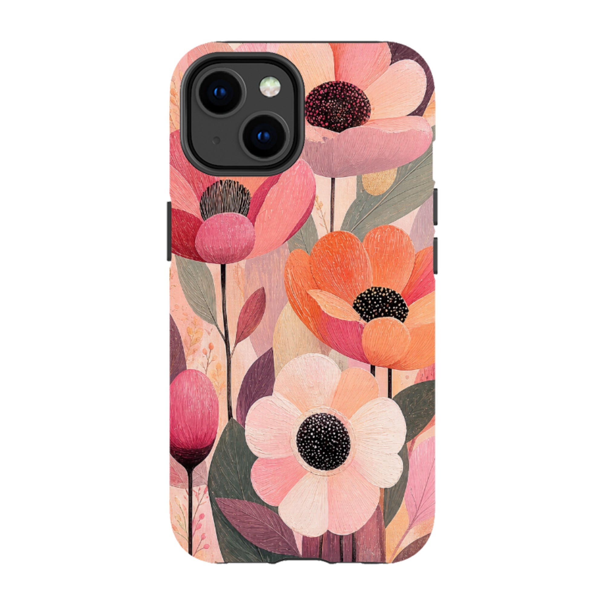 iPhone Tough Case - Peach Woodgrain Floral