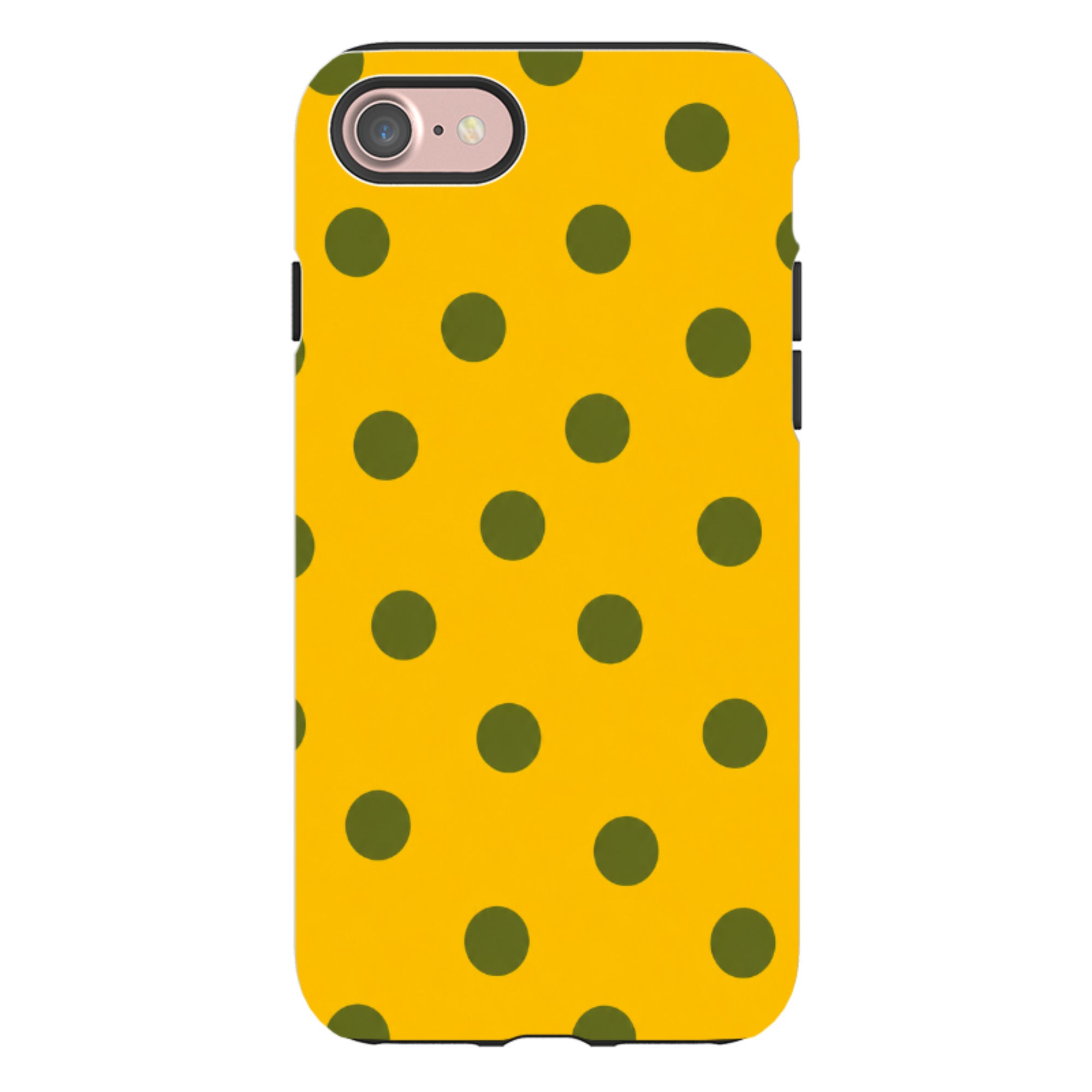 iPhone Tough Case - Mustard Yellow & Olive Green Polka Dot