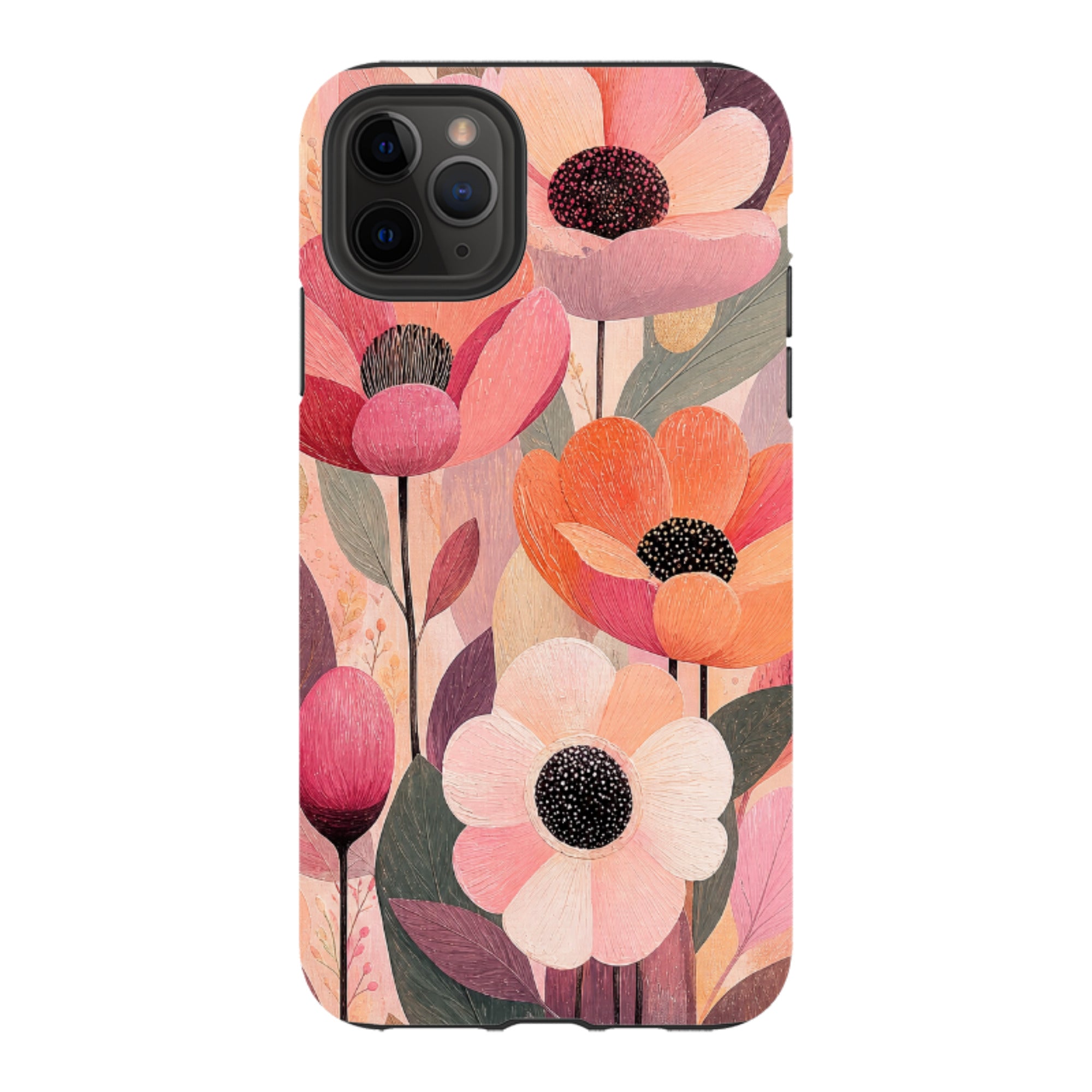 iPhone Tough Case - Peach Woodgrain Floral