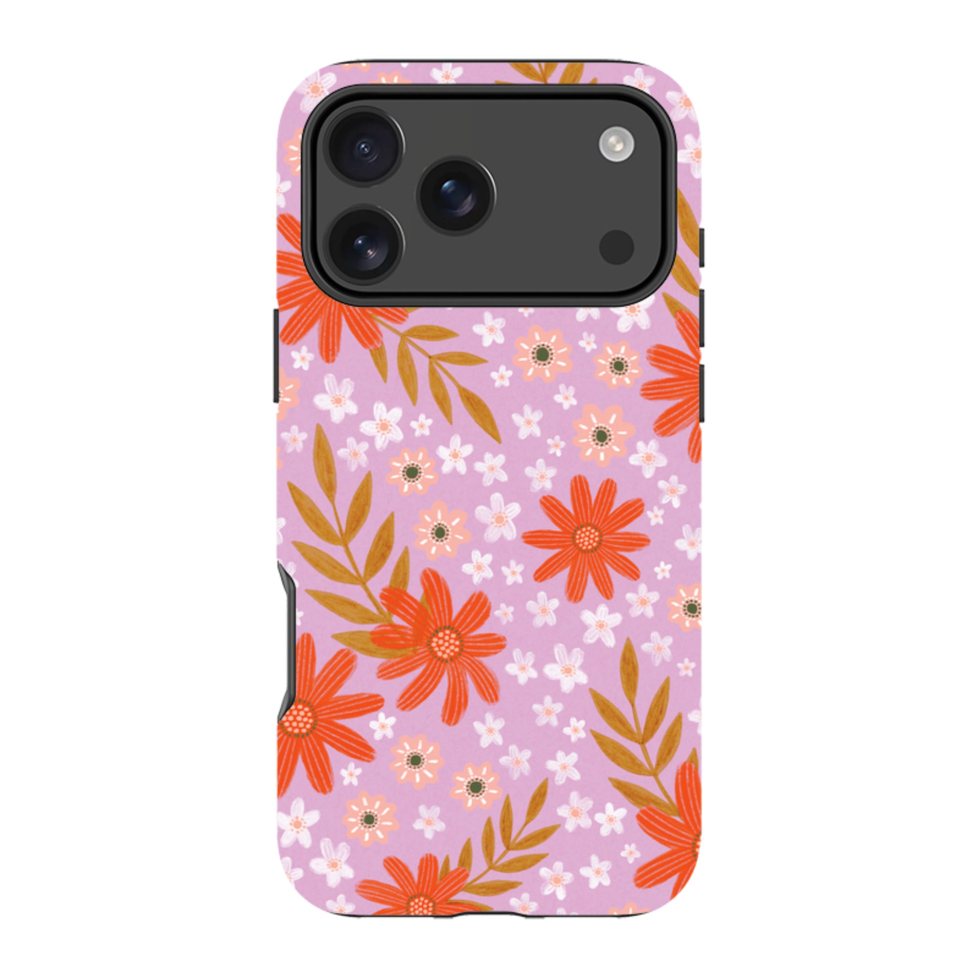 iPhone Tough Case - Lilac and Red Floral Pattern By Lee Foster Wilson