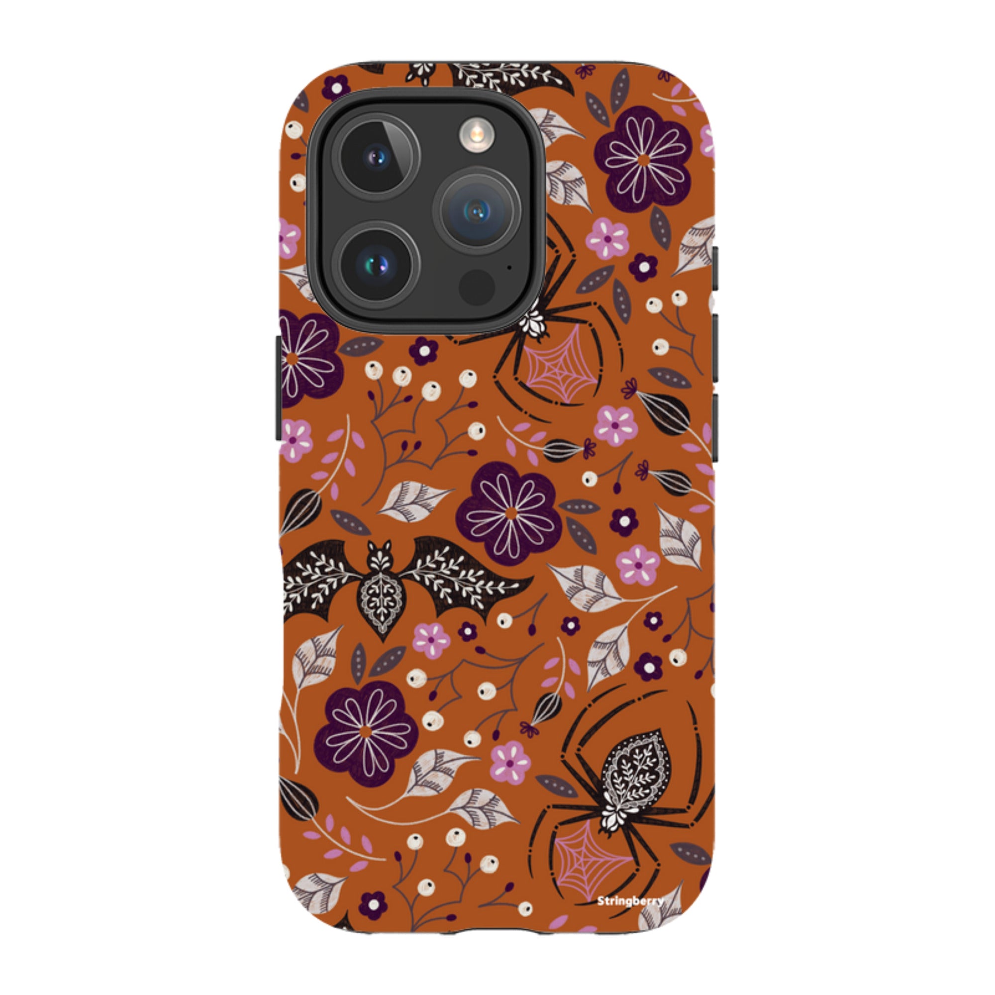 iPhone MagSafe Tough Case -  Spider Bat Pattern Orange By Jenny Zemanek
