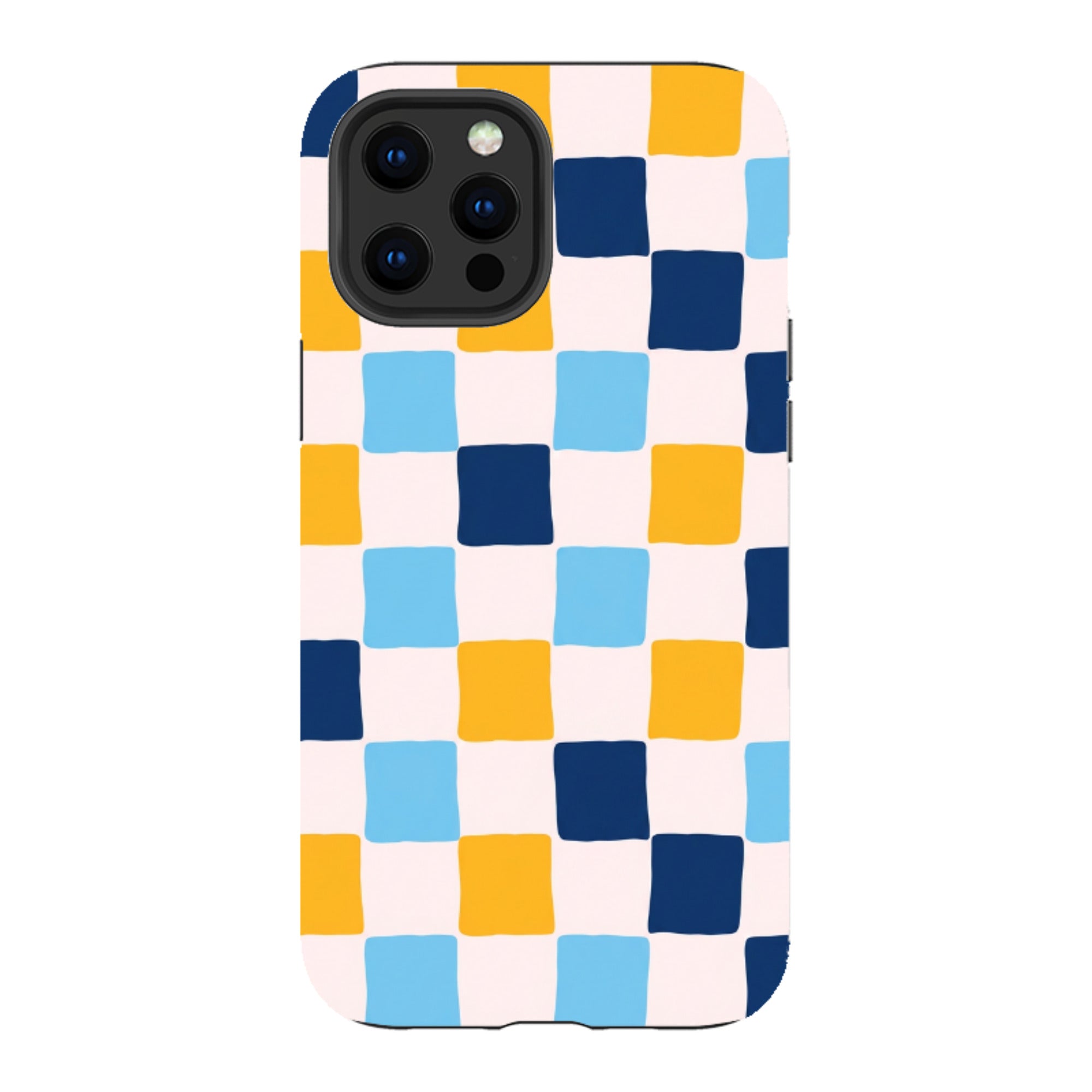 iPhone Tough Case - Blue & Yellow Checkerboard