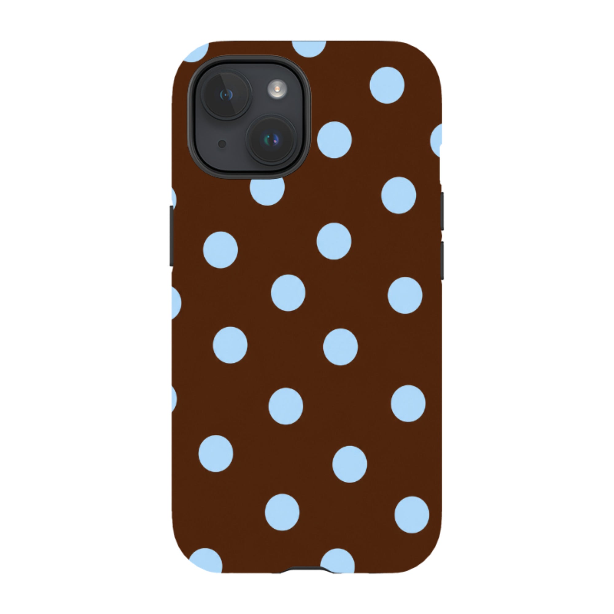 iPhone Tough Case - Chocolate Brown & Baby Blue Polka Dot