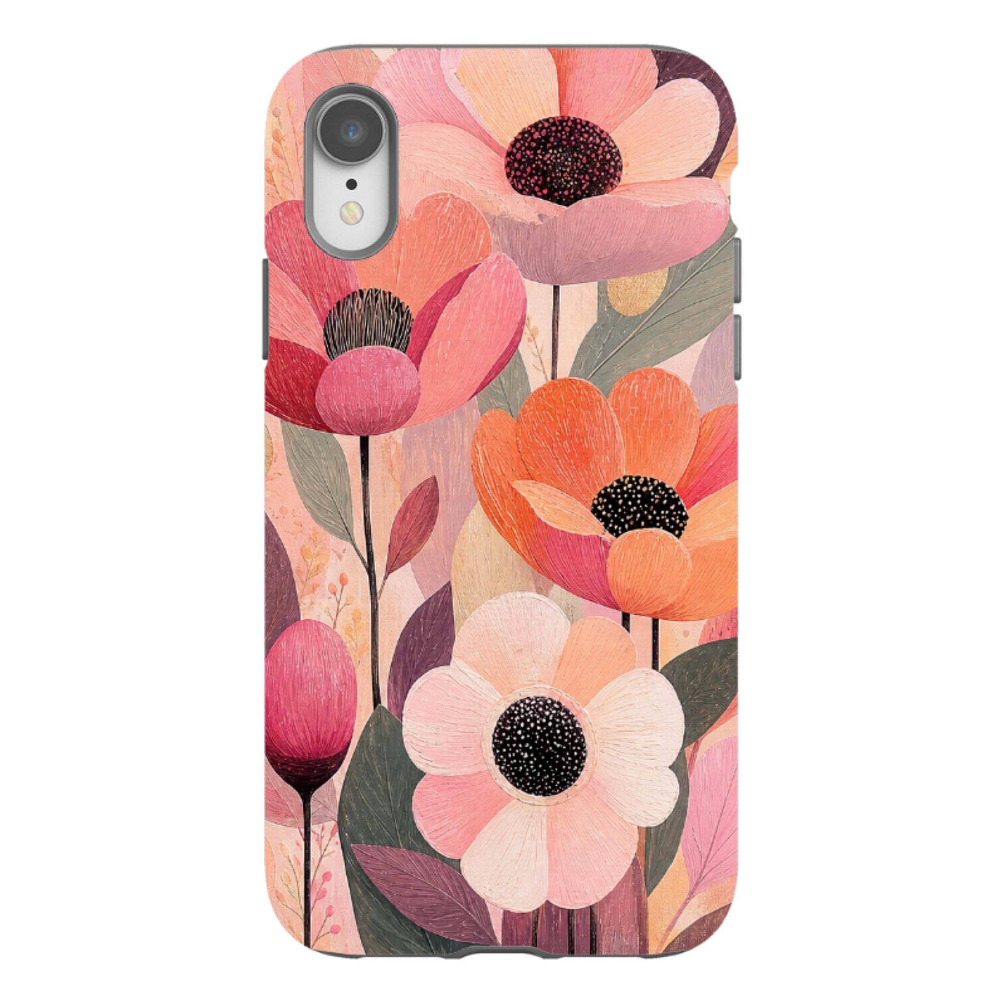 iPhone Tough Case - Peach Woodgrain Floral