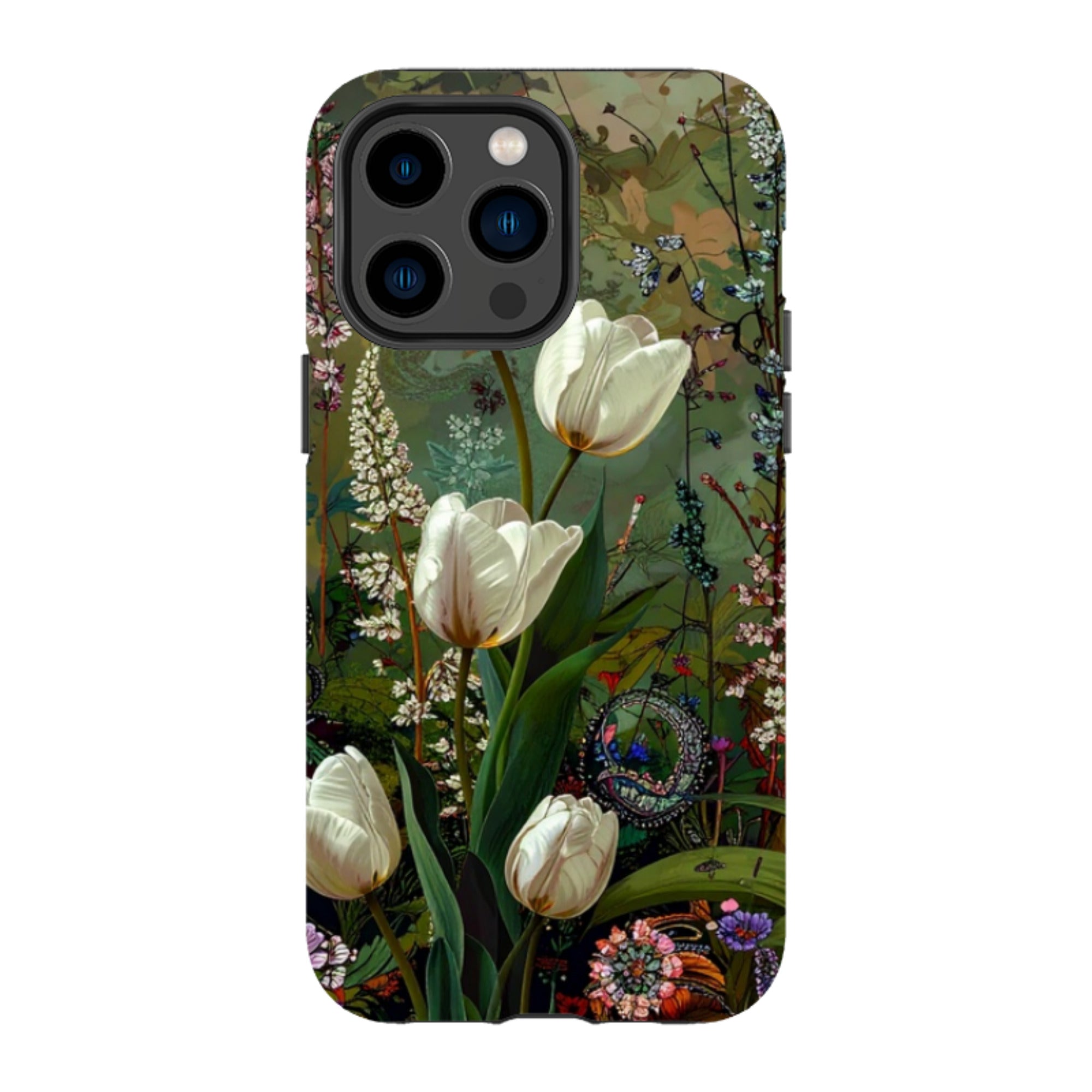 iPhone MagSafe Tough Case - Green Vyne White Tulips