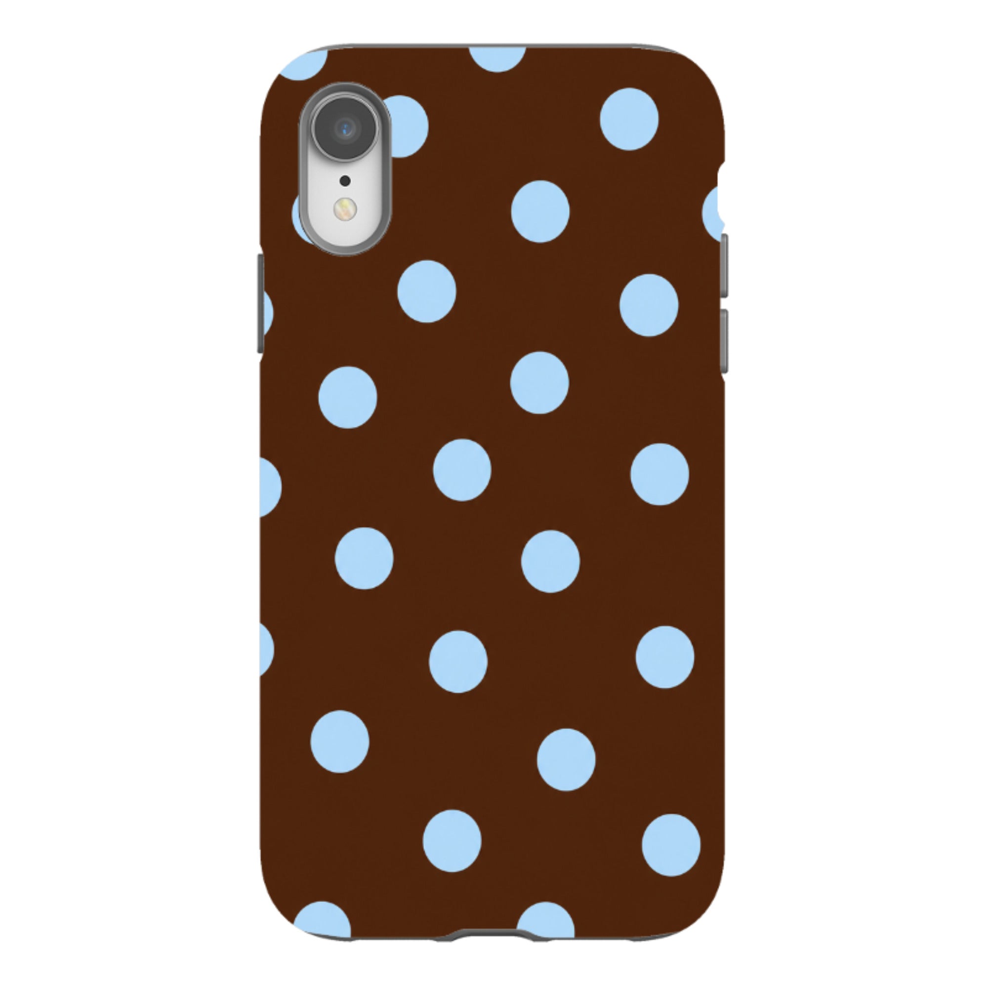 iPhone Tough Case - Chocolate Brown & Baby Blue Polka Dot