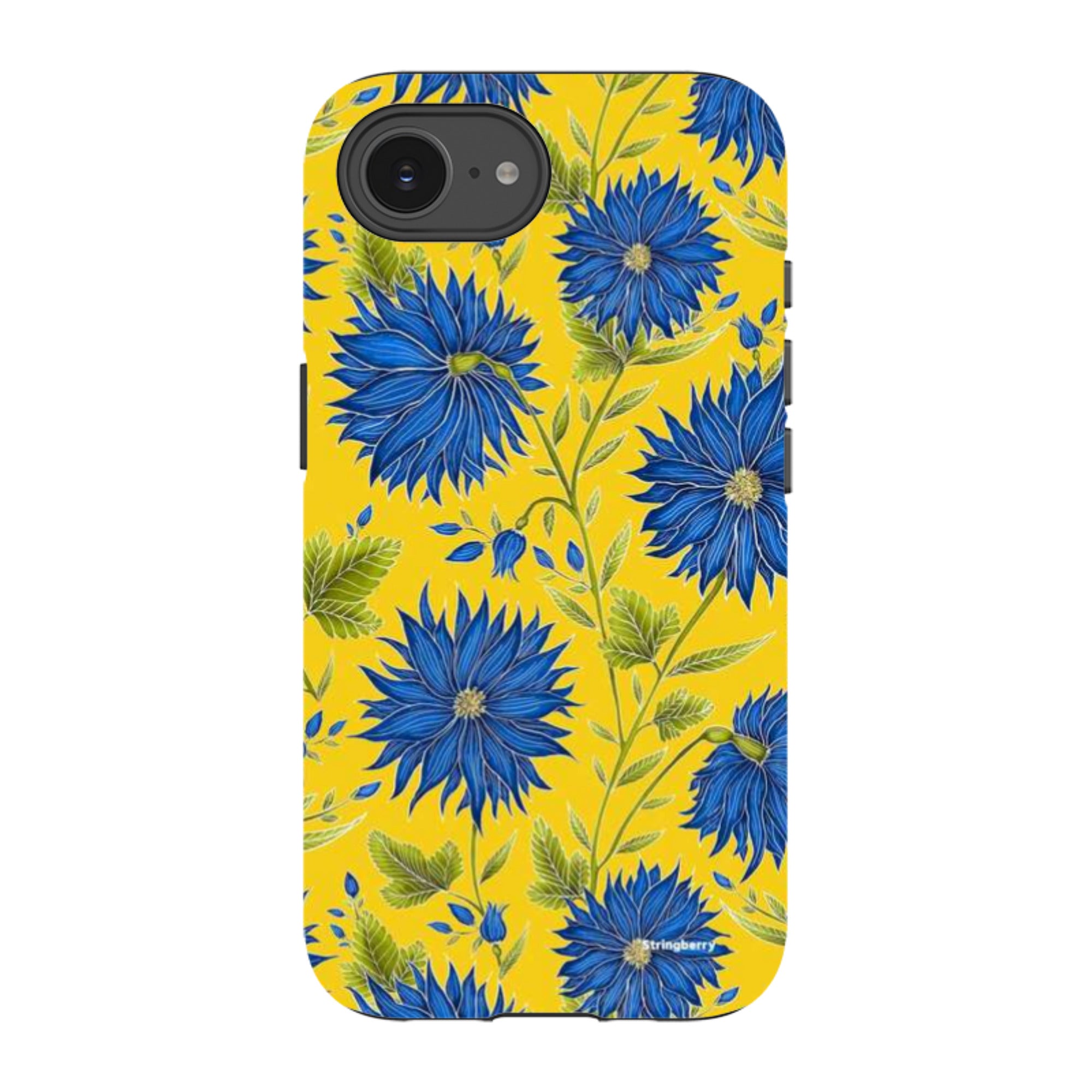 iPhone Tough Case - Blue Flowers Yellow By Catherine Rowe