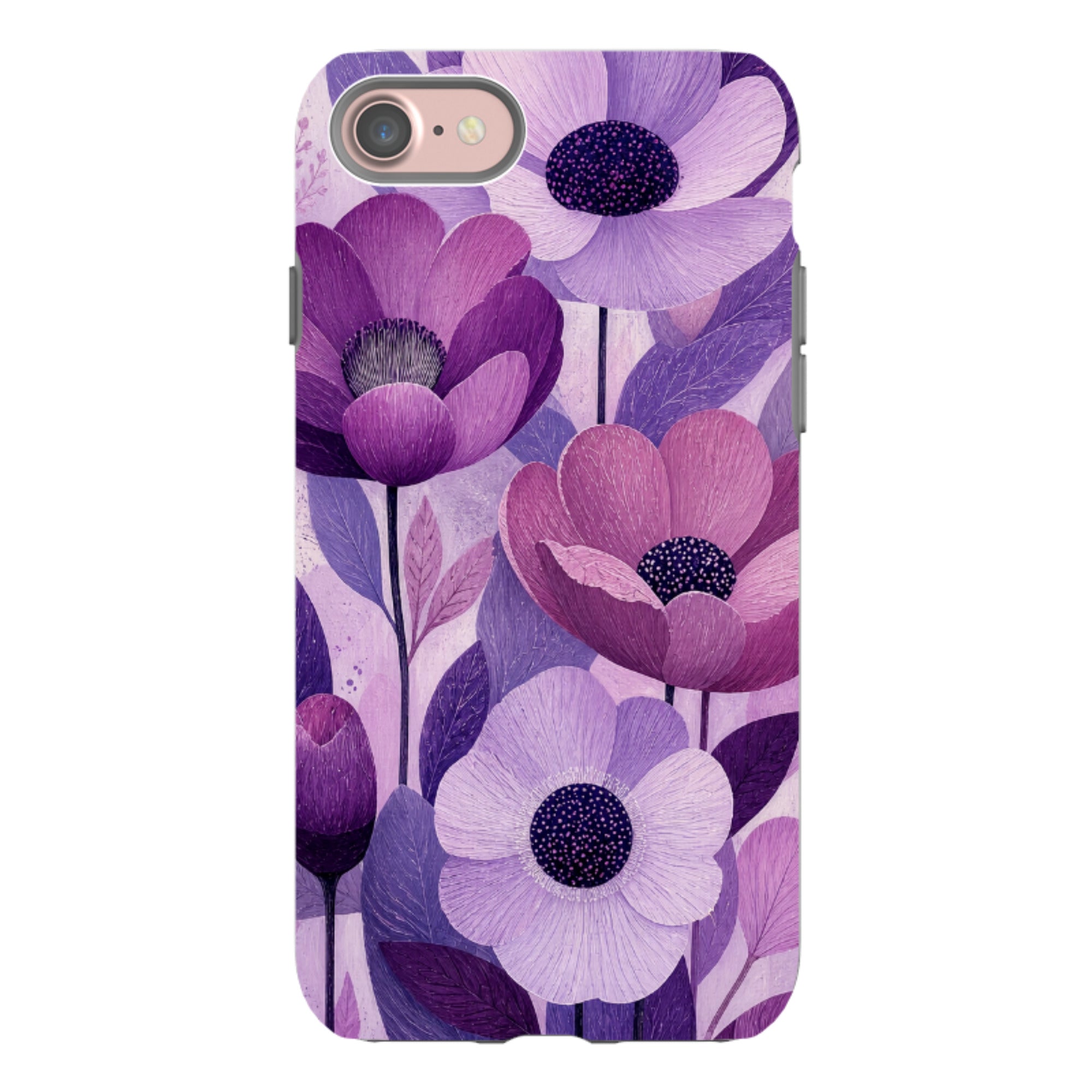 iPhone Tough Case - Purple Woodgrain Floral