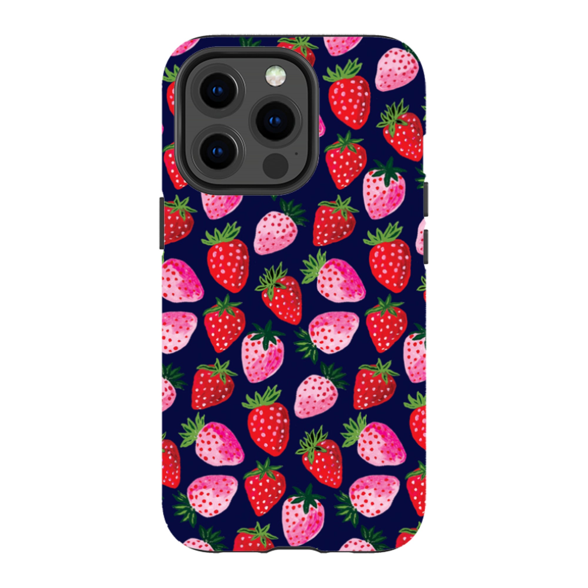 iPhone MagSafe Tough Case - Strawberry Scatter Navy By Emma Frances Grant