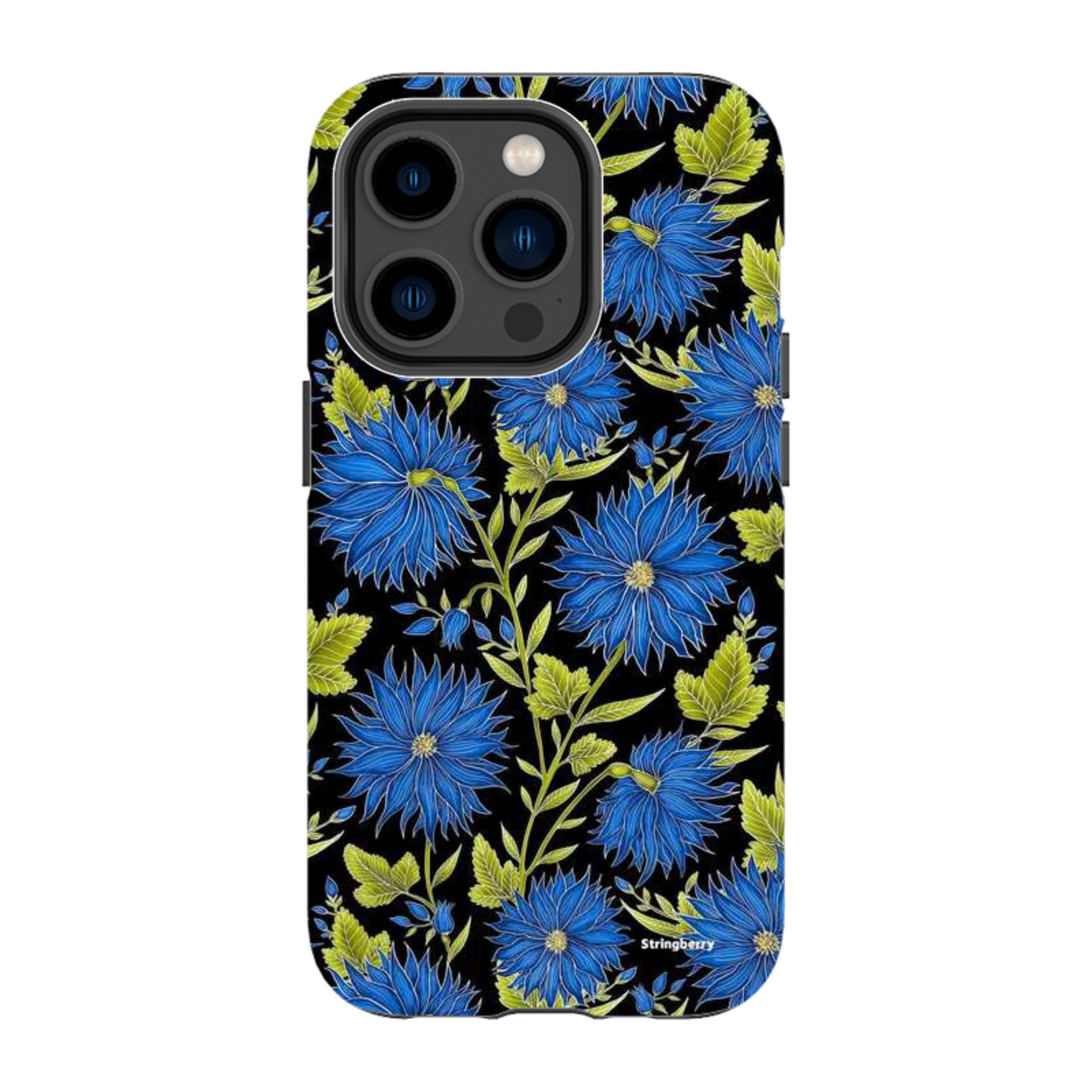 iPhone MagSafe Tough Case - Blue Flowers Black By Catherine Rowe