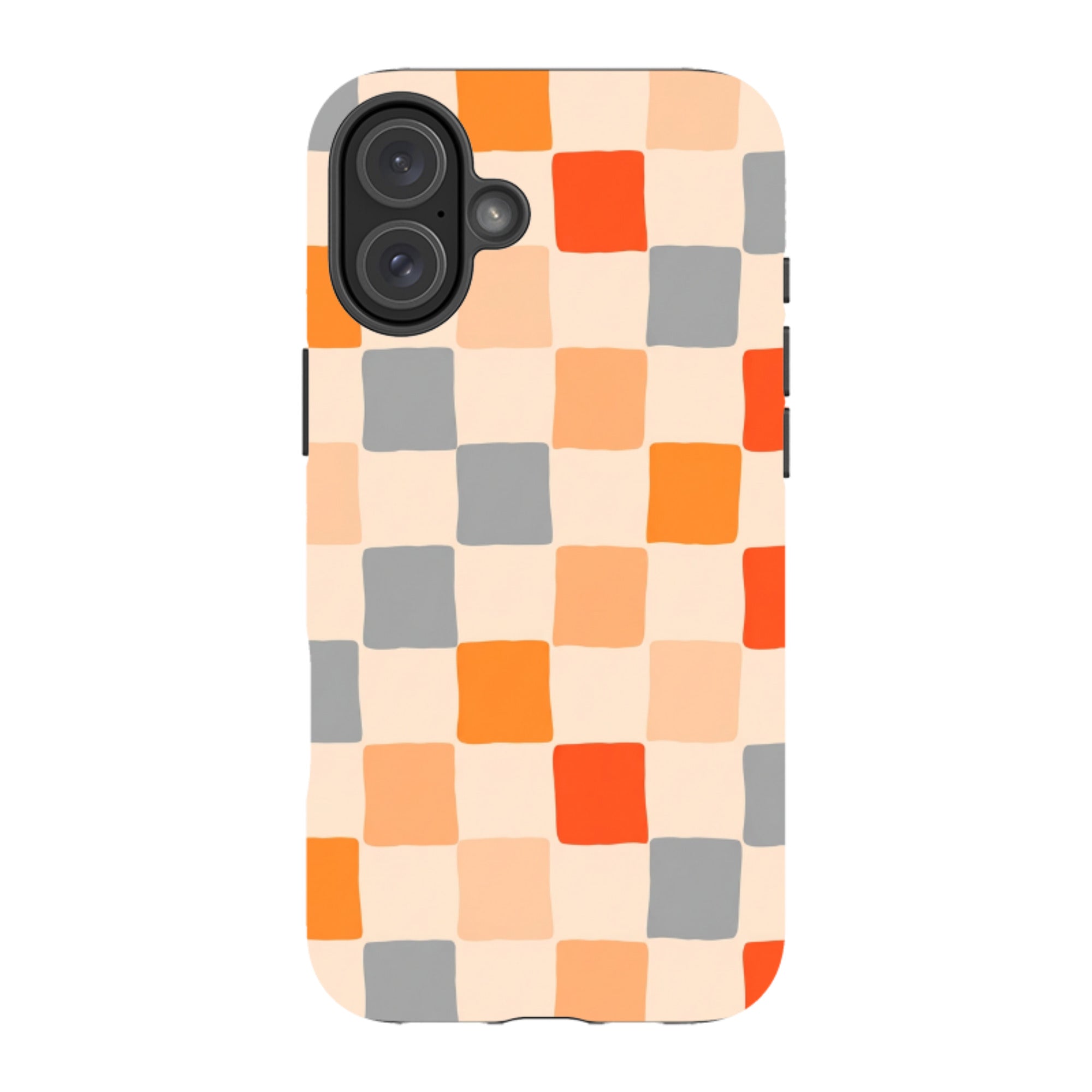 iPhone Tough Case - Orange & Grey Checkerboard