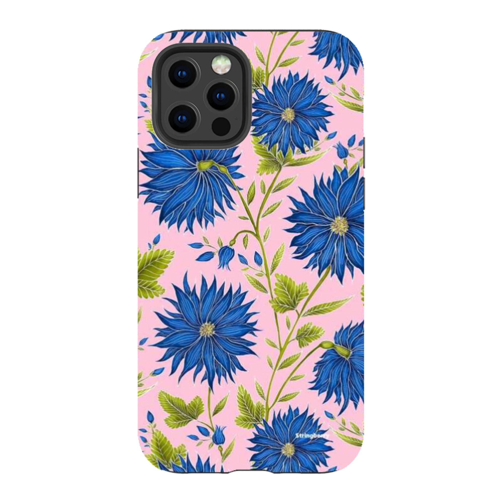 iPhone Tough Case - Blue Flowers Pink By Catherine Rowe