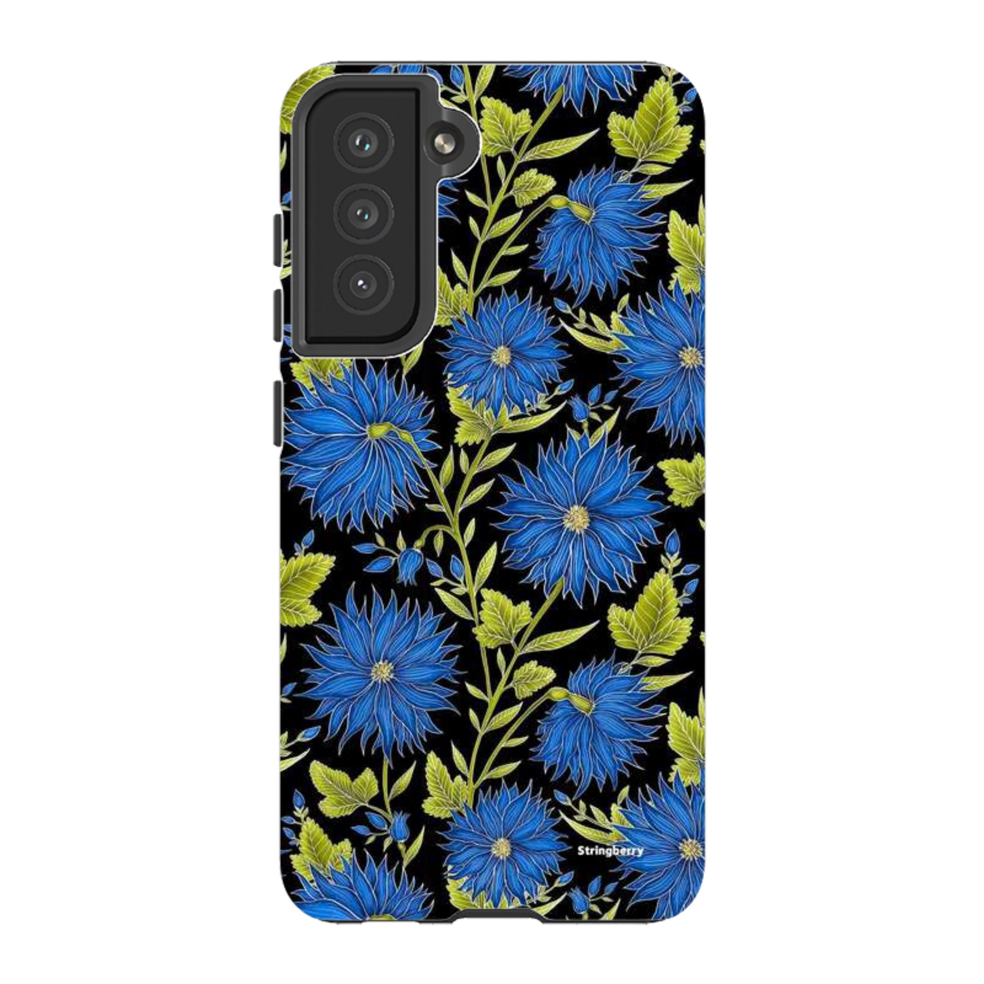 Samsung Tough Case - Blue Flowers Black By Catherine Rowe