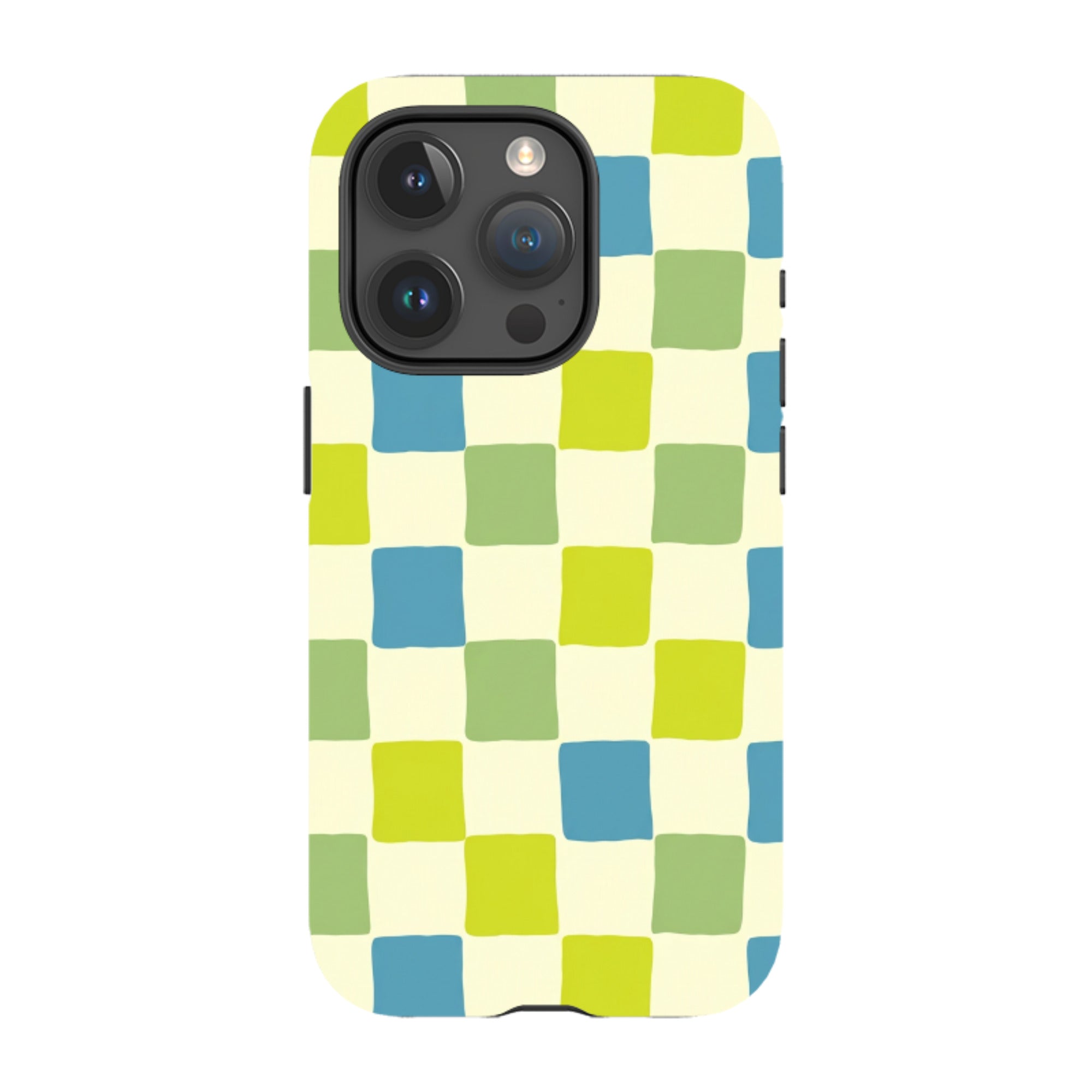 iPhone Tough Case - Lime Green & Blue Checkerboard