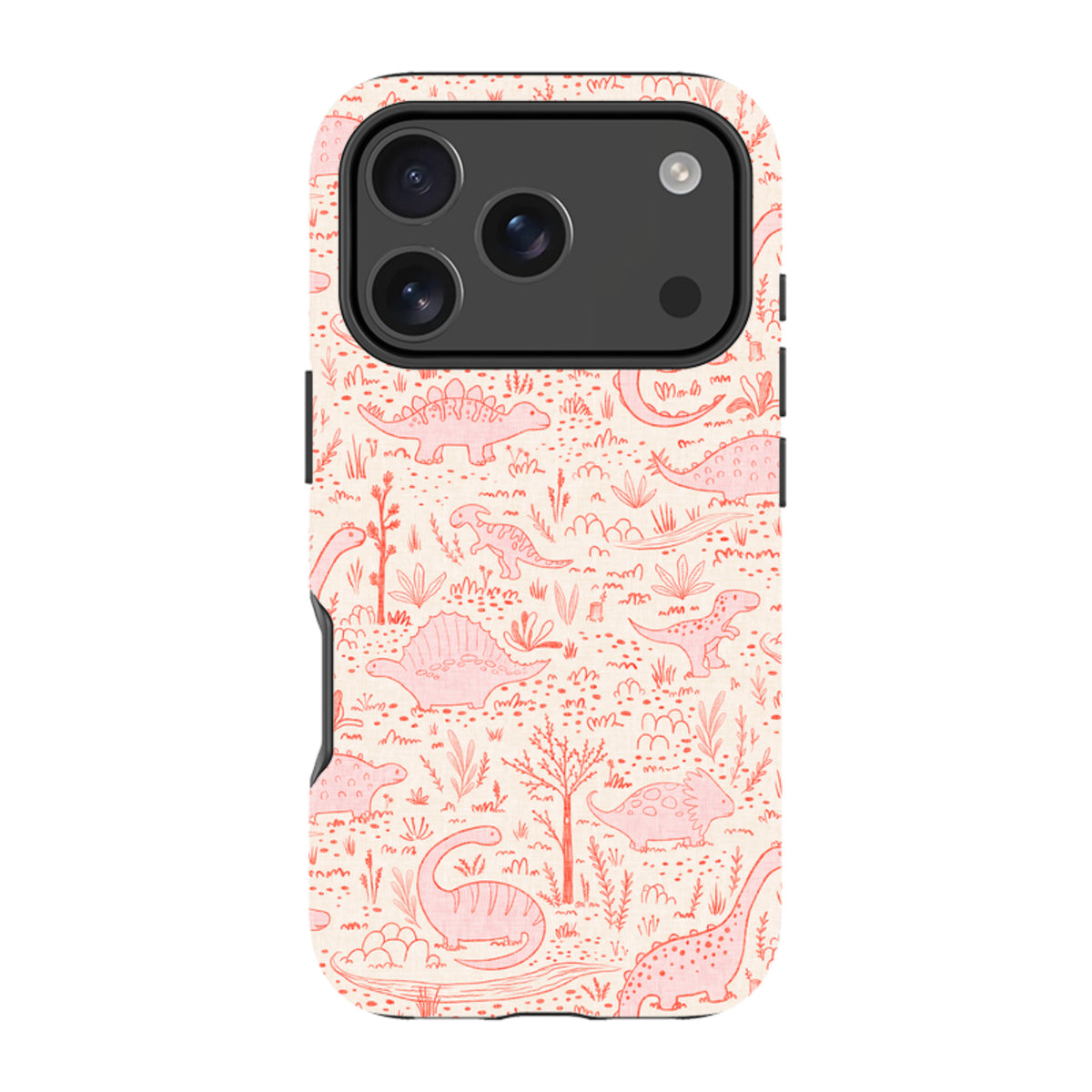 iPhone Tough Case - Dinosaur line Red and Pink By Katherine Quinn
