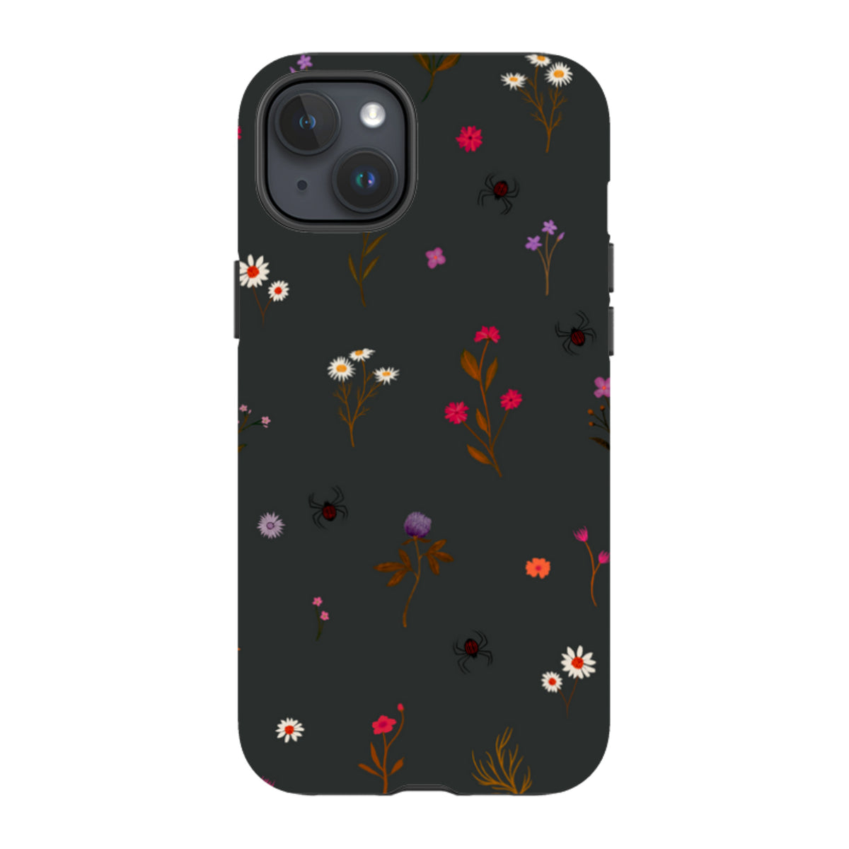 iPhone Tough Case - Florals and Spiders - Charcoal By Katherine Quinn