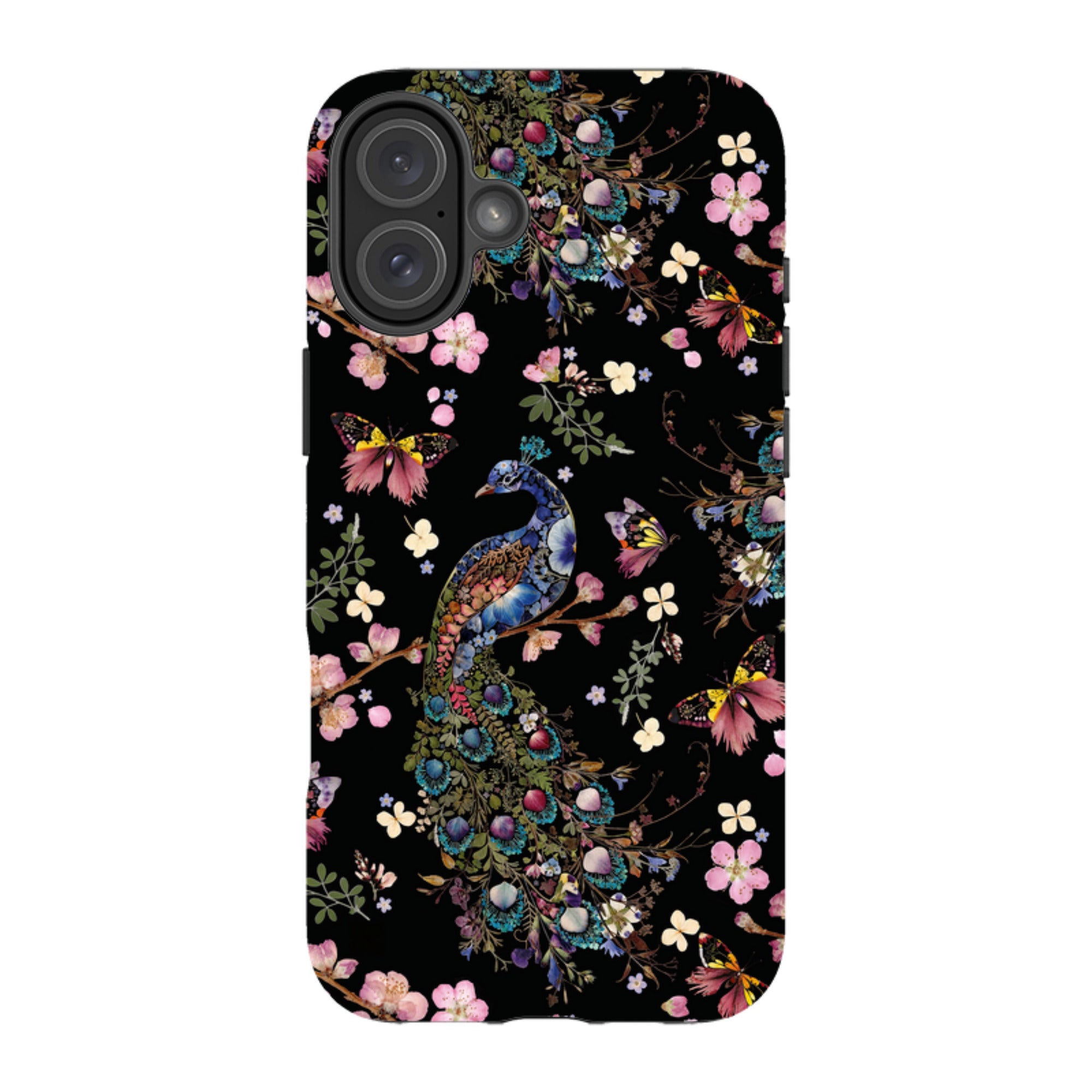 iPhone MagSafe Tough Case -  Peacock and Cherry Blossoms Dark By Helen Ahpornsiri