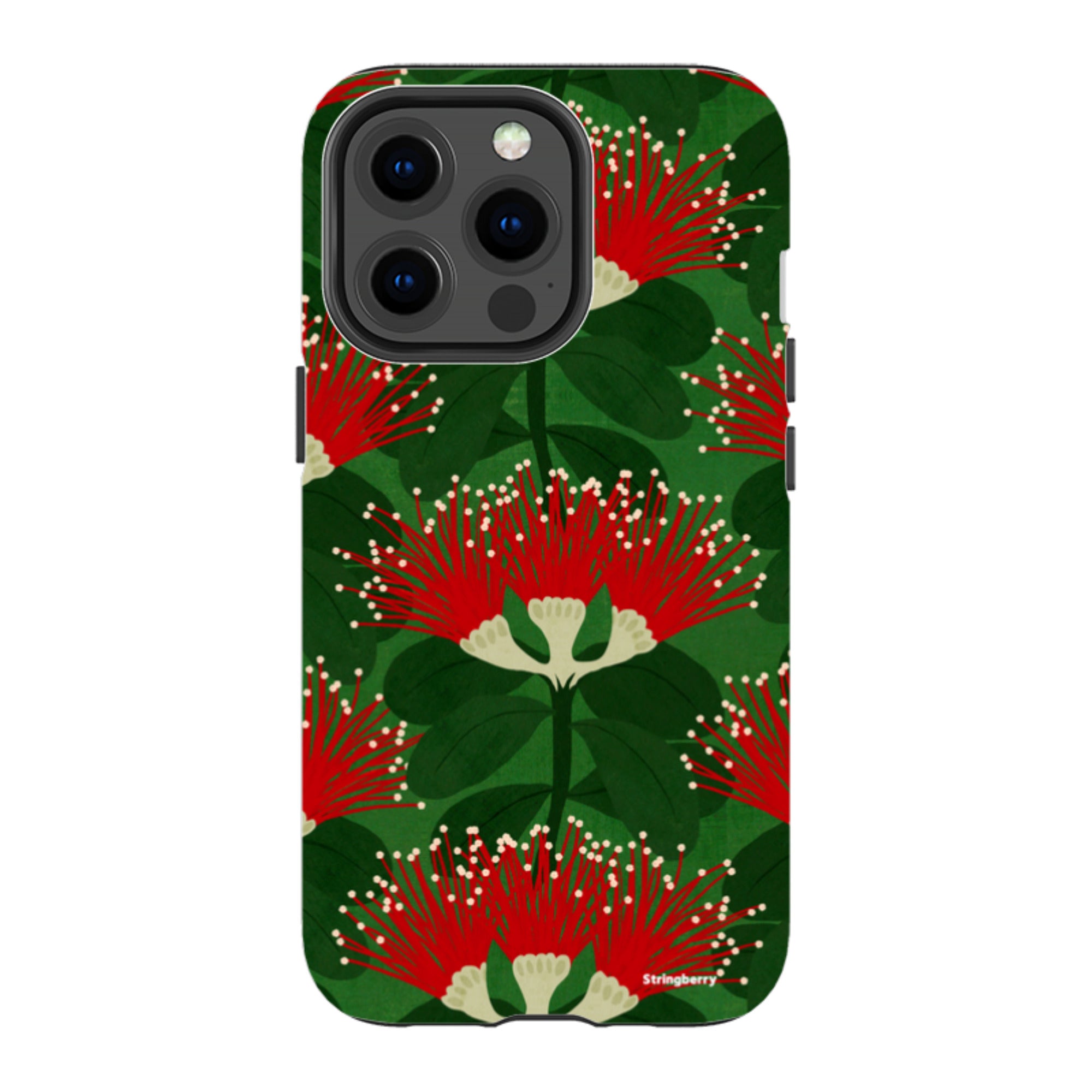 iPhone MagSafe Tough Case - Pohutukawa Green and Red By Katherine Quinn