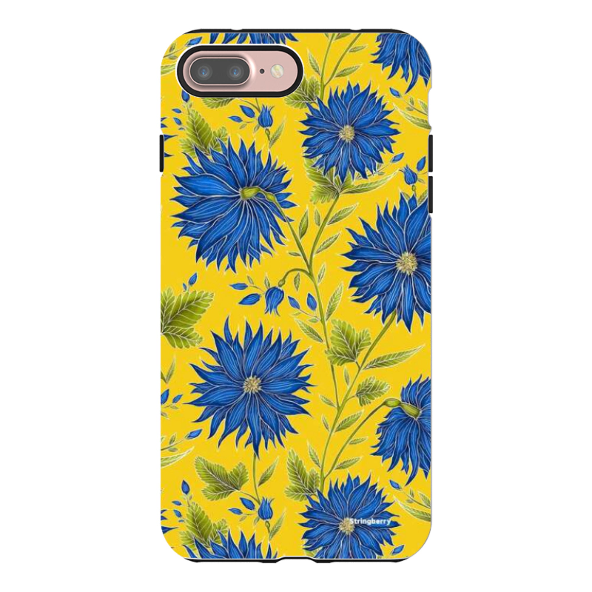 iPhone Tough Case - Blue Flowers Yellow By Catherine Rowe