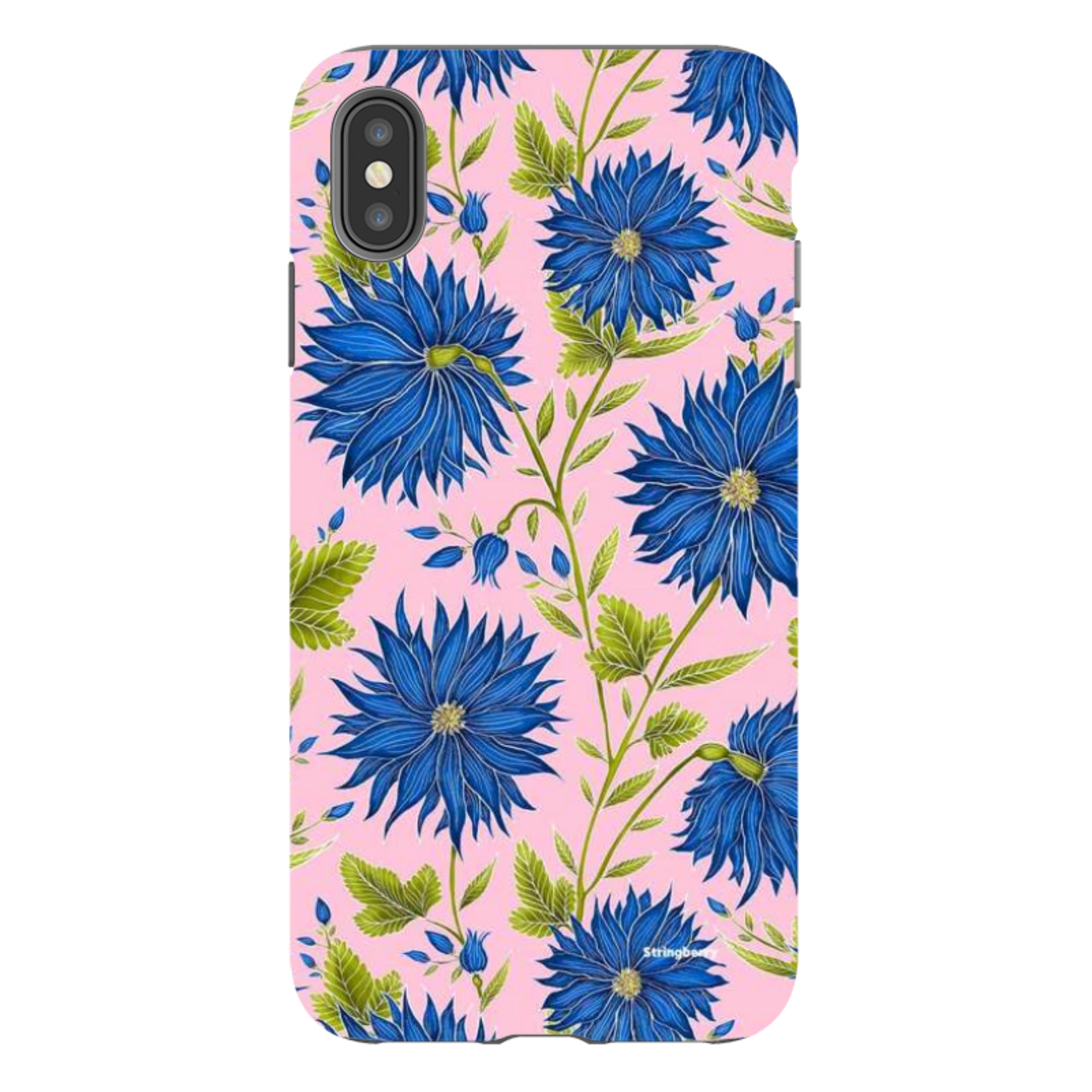 iPhone Tough Case - Blue Flowers Pink By Catherine Rowe