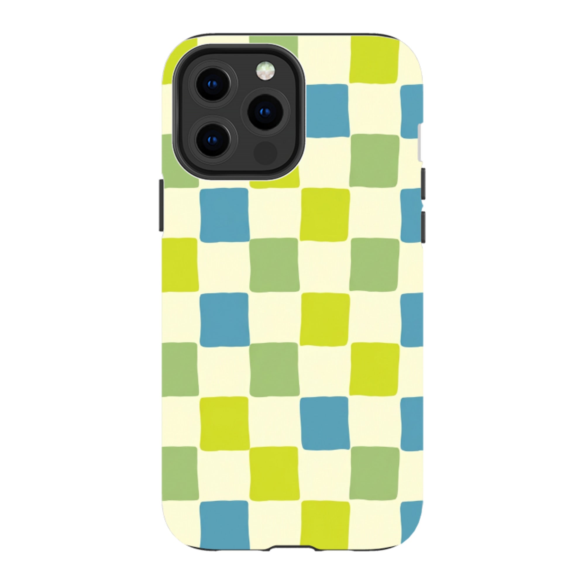 iPhone Tough Case - Lime Green & Blue Checkerboard