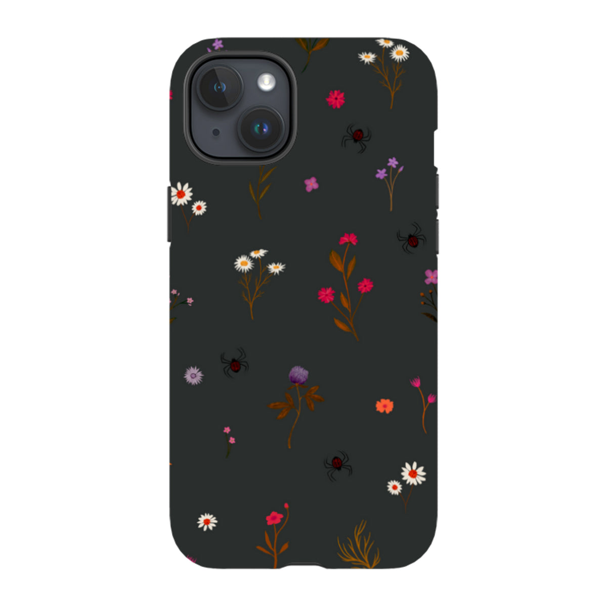iPhone Tough Case - Florals and Spiders - Charcoal By Katherine Quinn