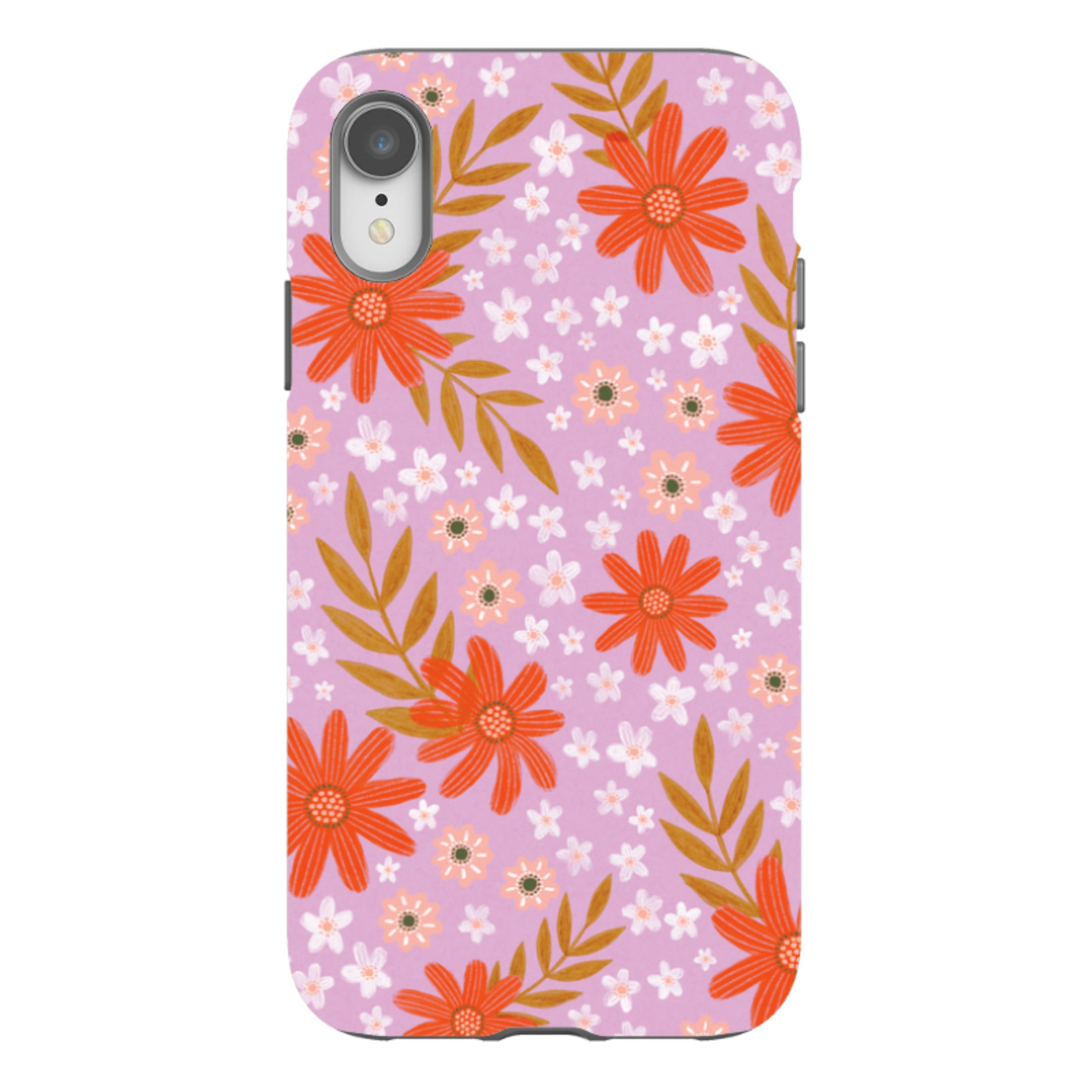 iPhone Tough Case - Lilac and Red Floral Pattern By Lee Foster Wilson