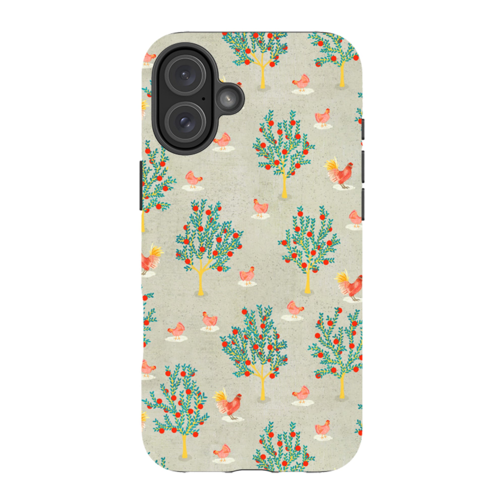iPhone Tough Case - Apple Trees and Chickens Grey By Katherine Quinn