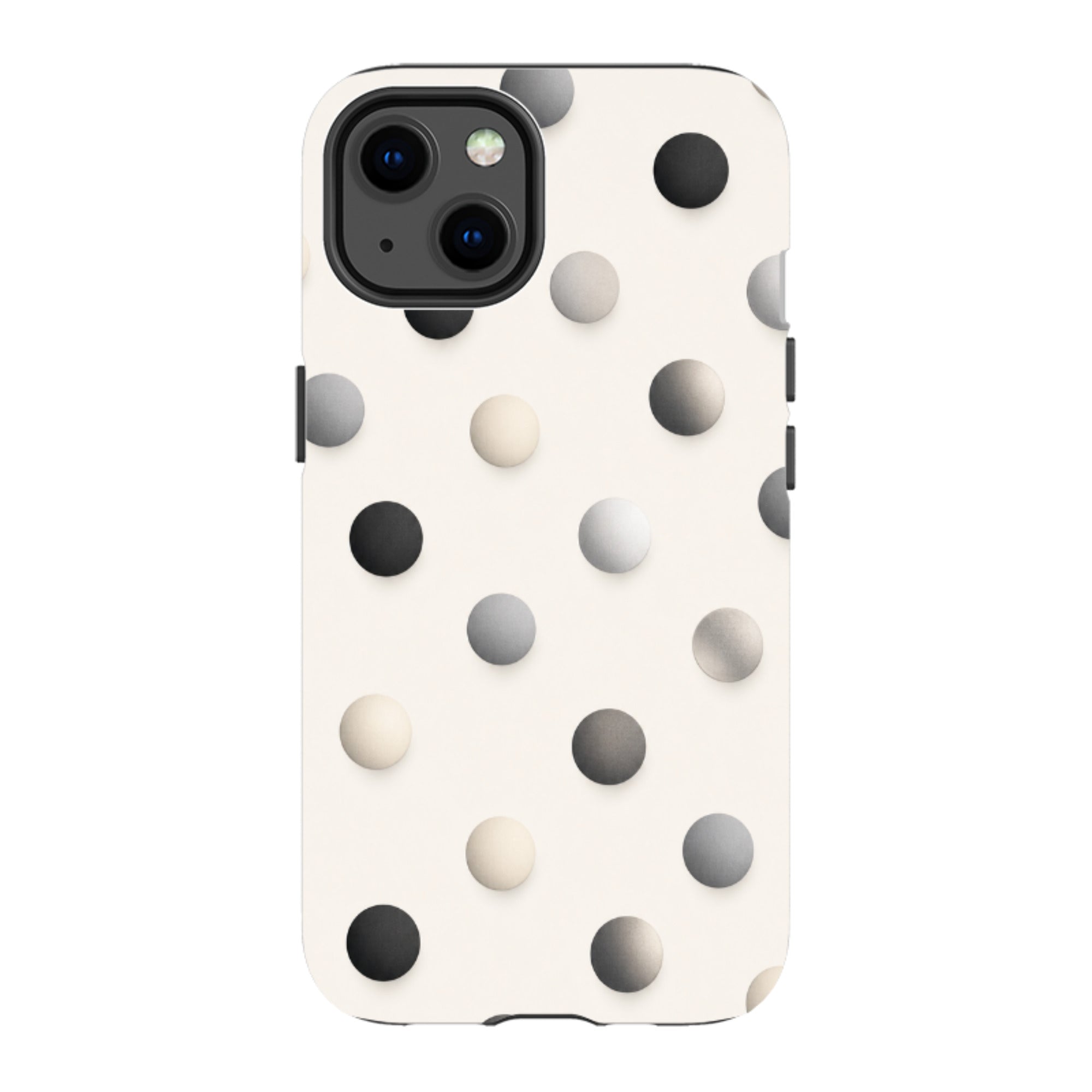 iPhone Tough Case - Cream & Grey Polka Dot