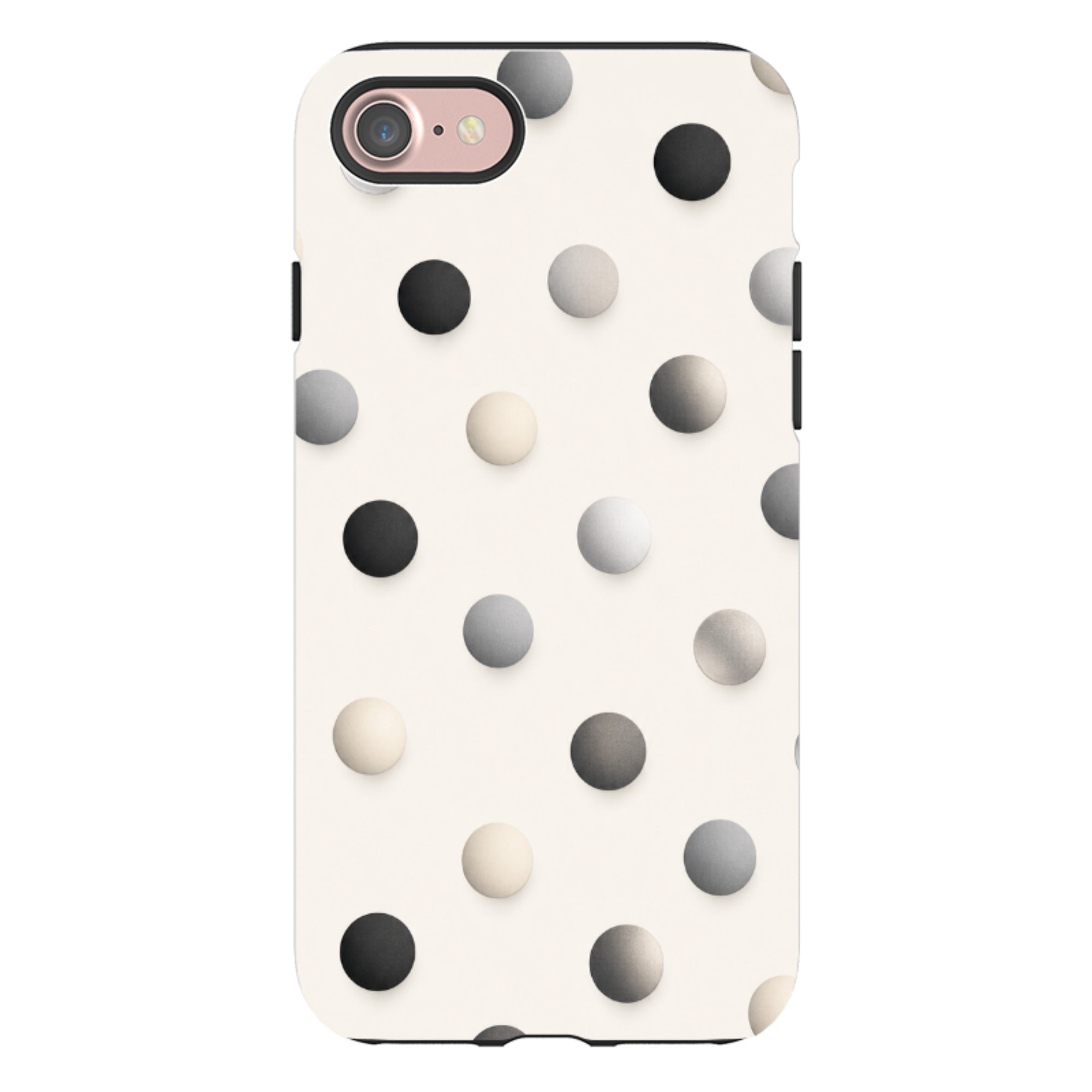 iPhone Tough Case - Cream & Grey Polka Dot