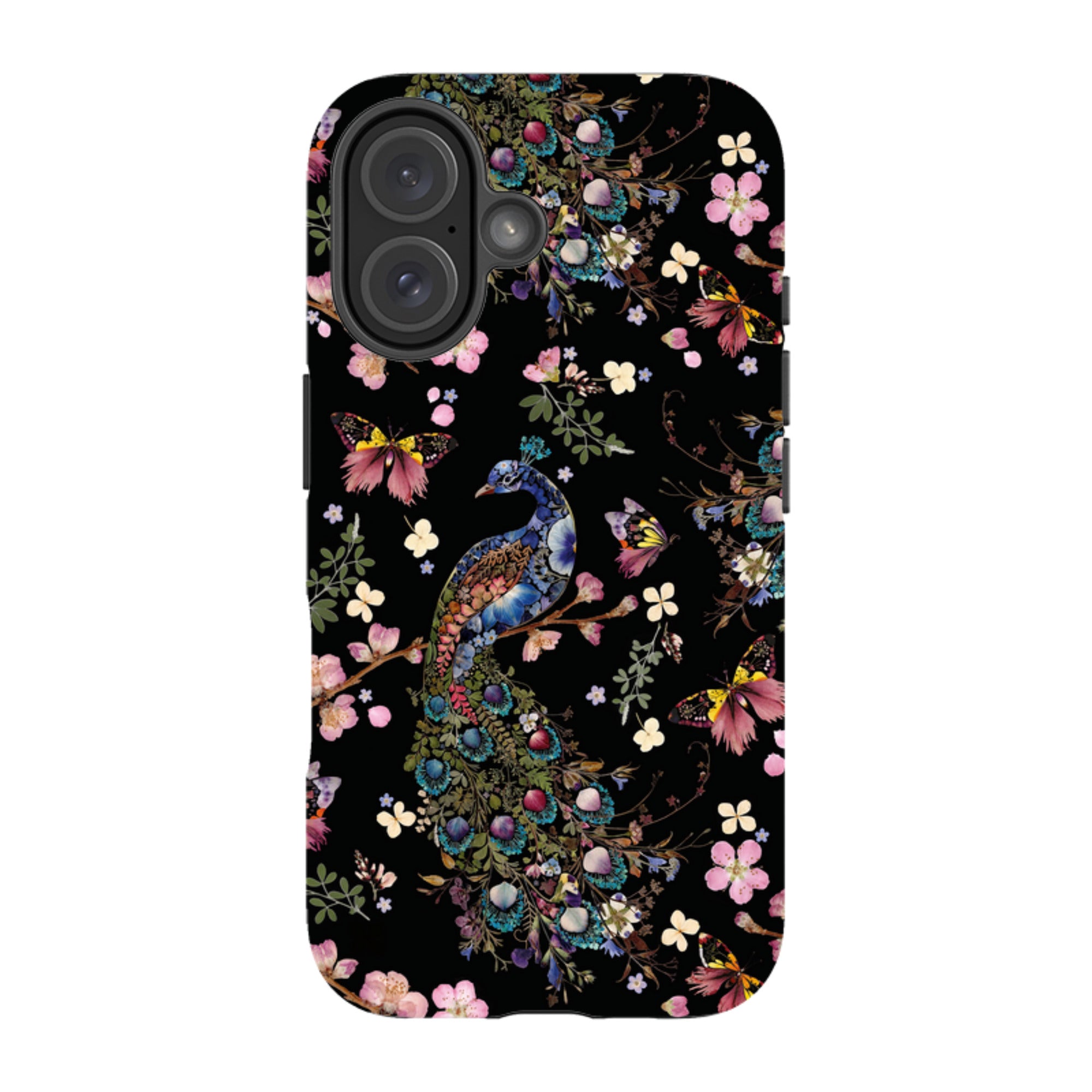 iPhone MagSafe Tough Case -  Peacock and Cherry Blossoms Dark By Helen Ahpornsiri